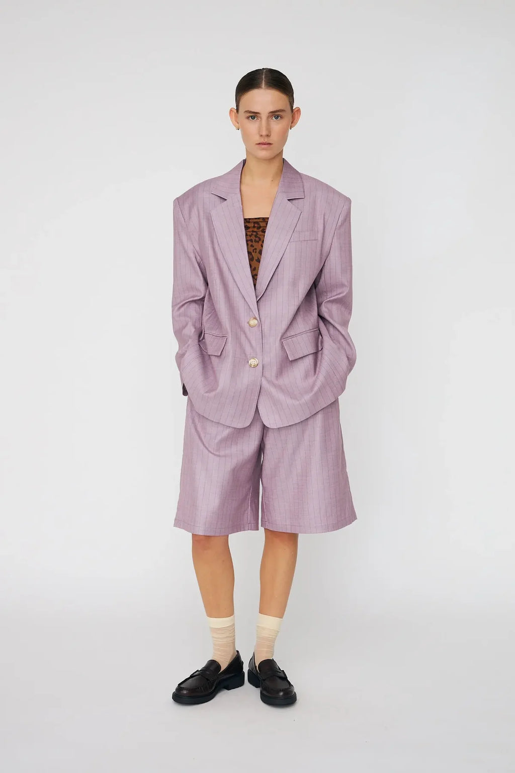Light Purple Striped Suit Shorts