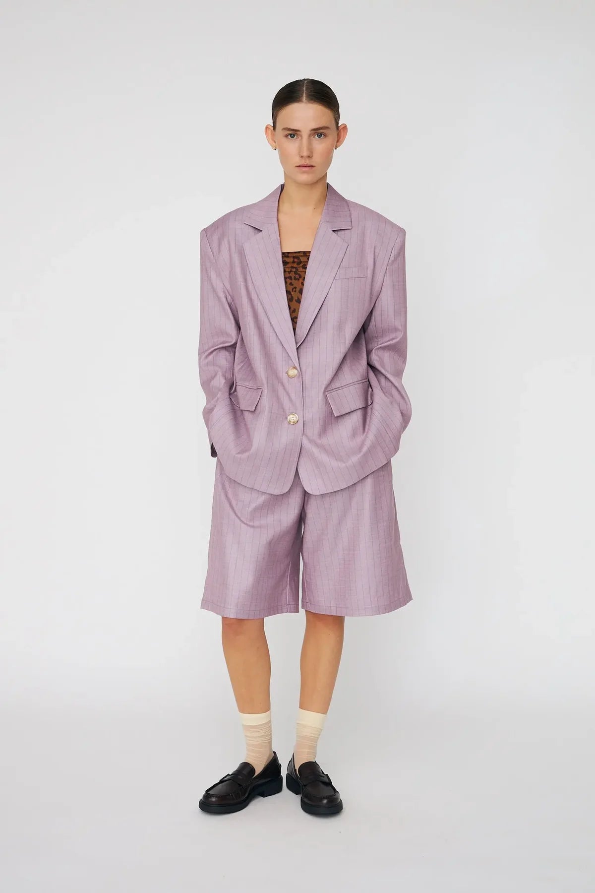 Light Purple Striped Suit Shorts