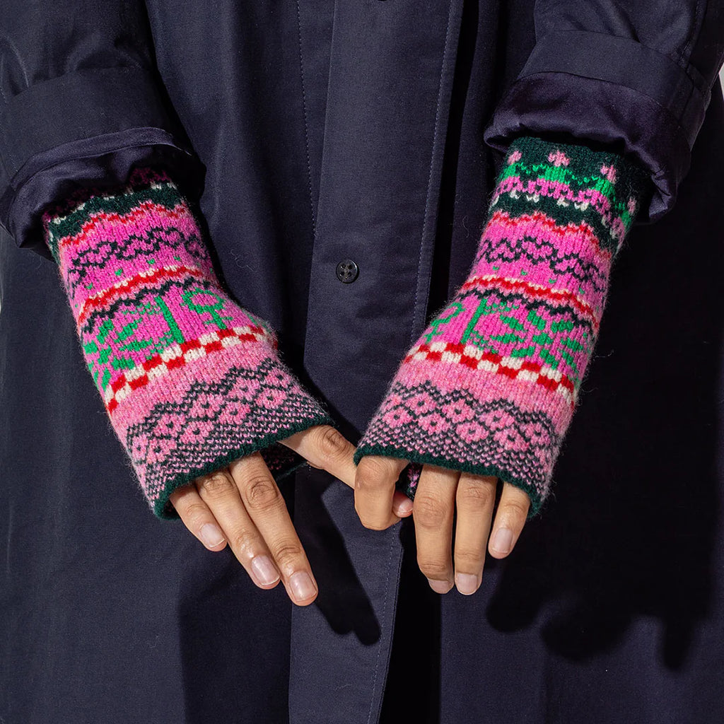 Fairisle Wrist Warmers in Bubblegum
