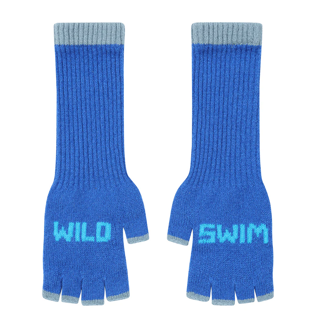 Wild Swim Fingerless Gloves in Klein Blue & Neon Blue