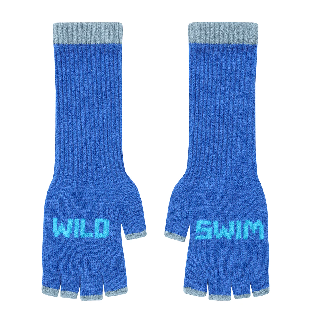 Wild Swim Fingerless Gloves in Klein Blue & Neon Blue