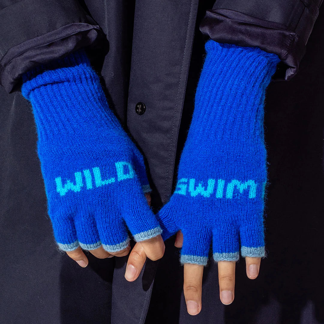 Wild Swim Fingerless Gloves in Klein Blue & Neon Blue