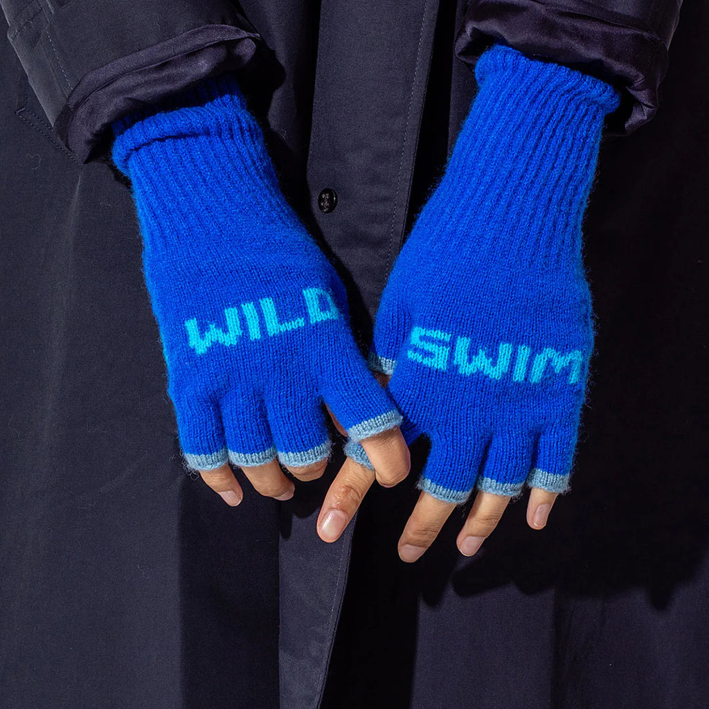 Wild Swim Fingerless Gloves in Klein Blue & Neon Blue