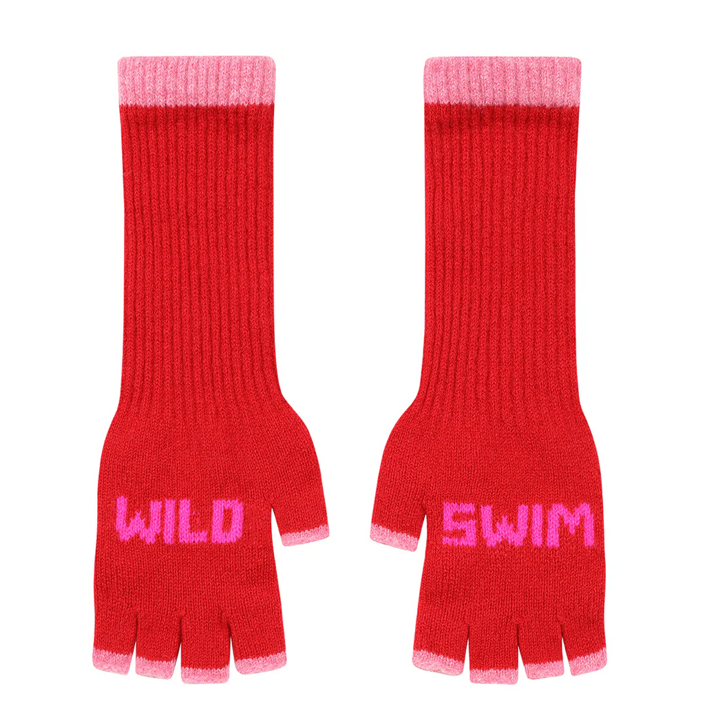 Wild Swim Fingerless Gloves in Rouge & Neon Pink