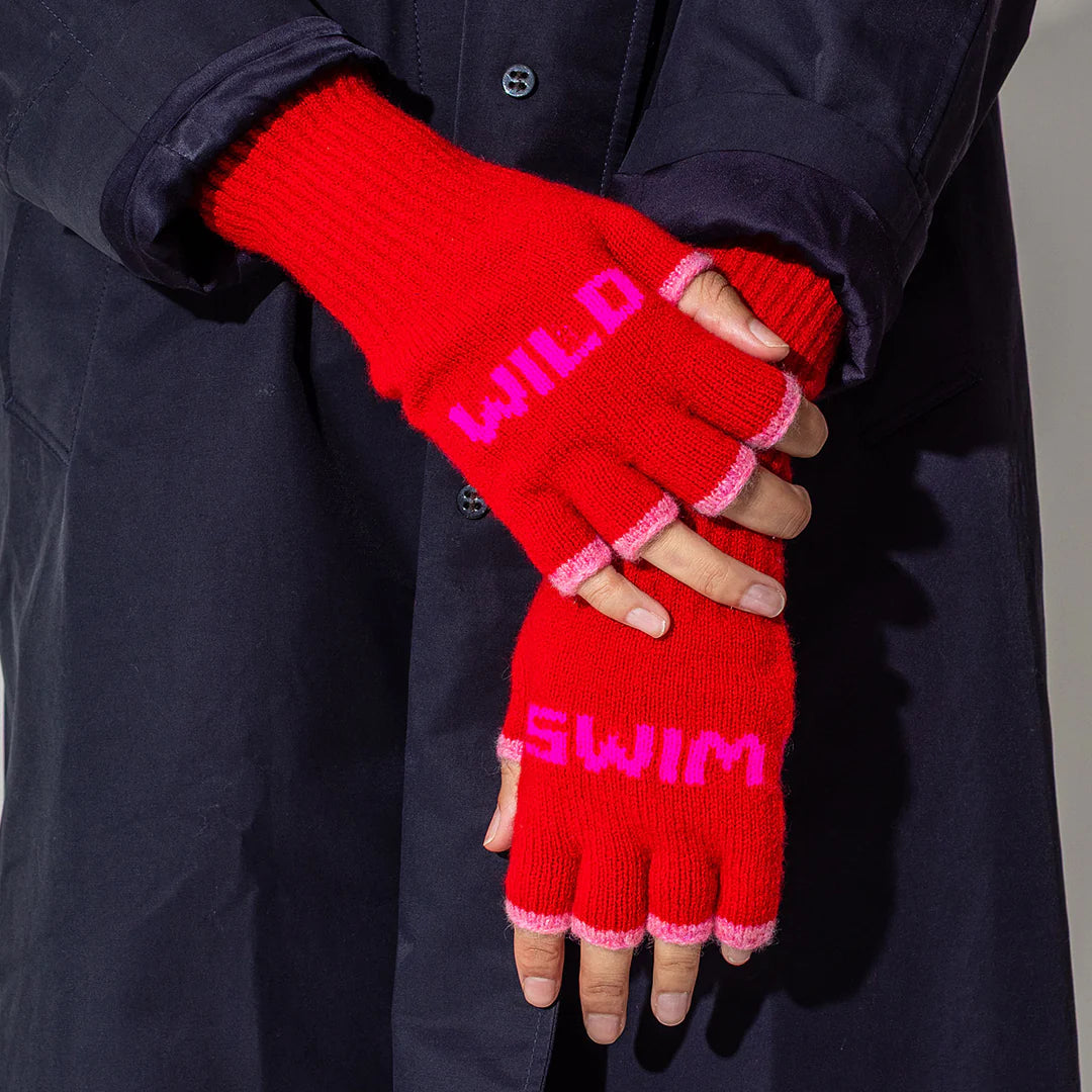 Wild Swim Fingerless Gloves in Rouge & Neon Pink