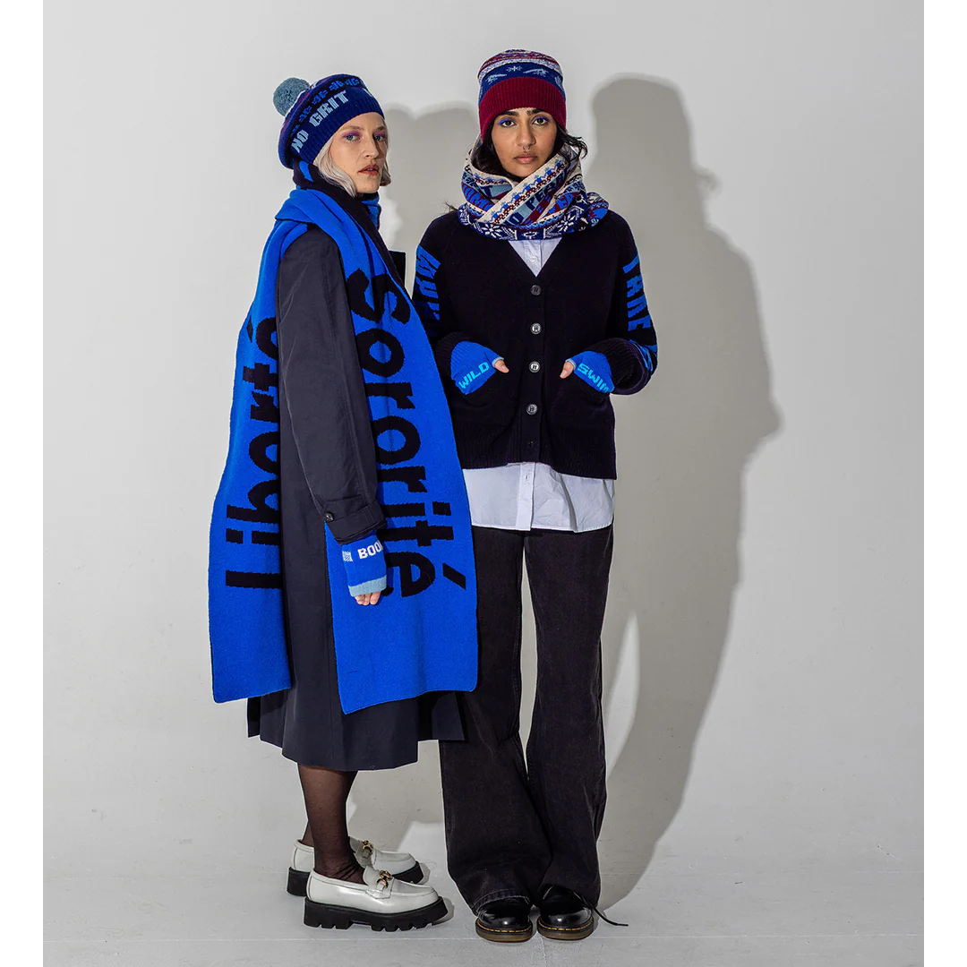 Do No Harm Take No Shit Lambswool Cardigan in Navy & Klein