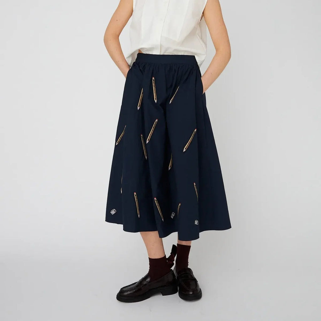 Embroidered Cotton Midi Skirt