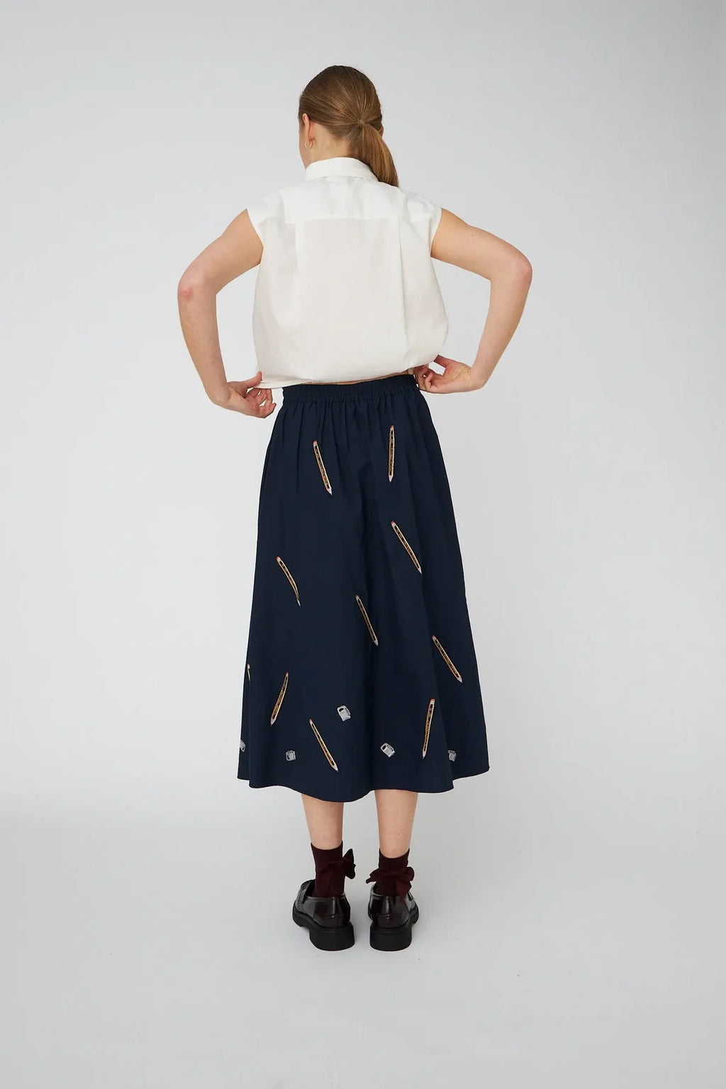 Embroidered Cotton Midi Skirt