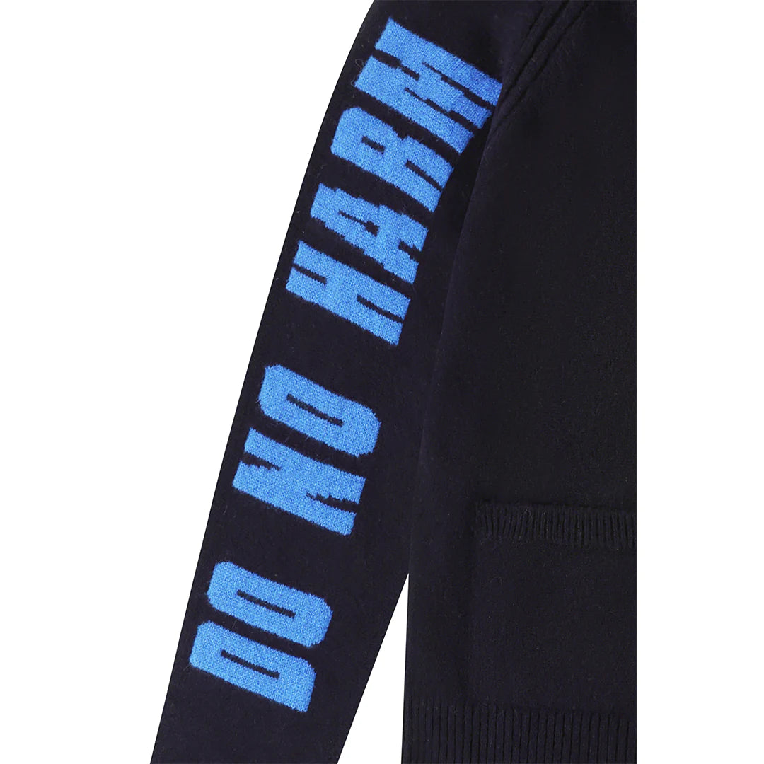 Do No Harm Take No Shit Lambswool Cardigan in Navy & Klein