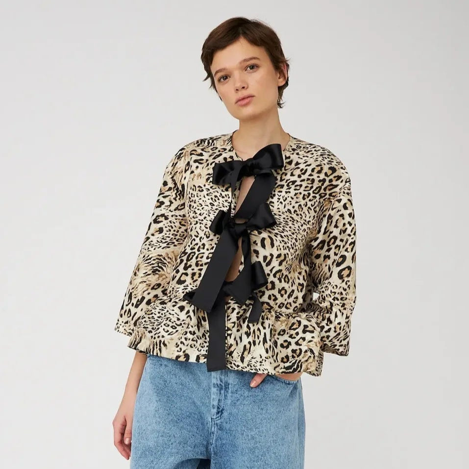 Crispy Peplum Bow Blouse