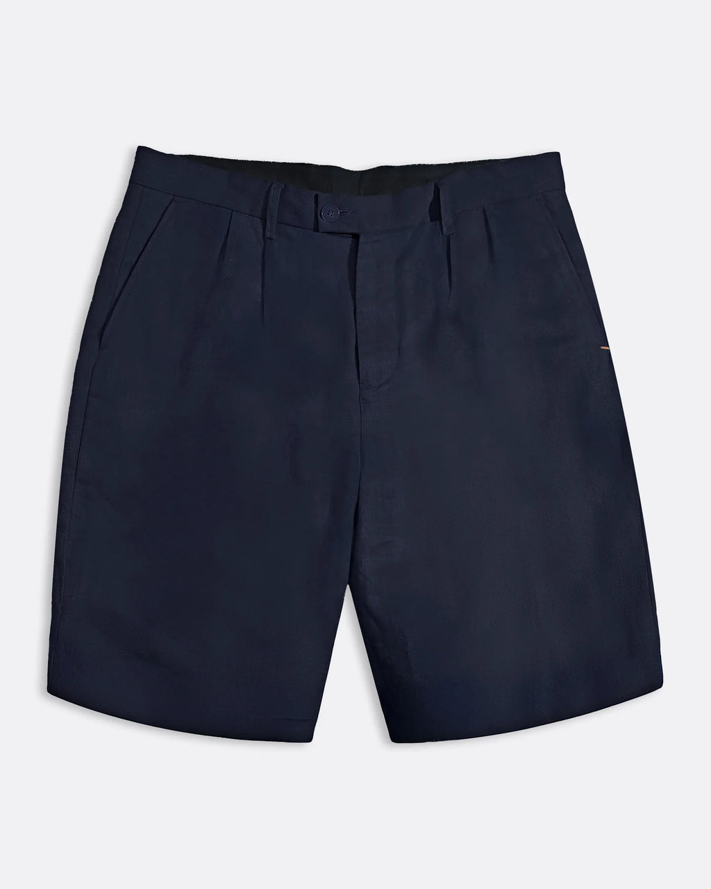 Navy Linen Double Pleated Short