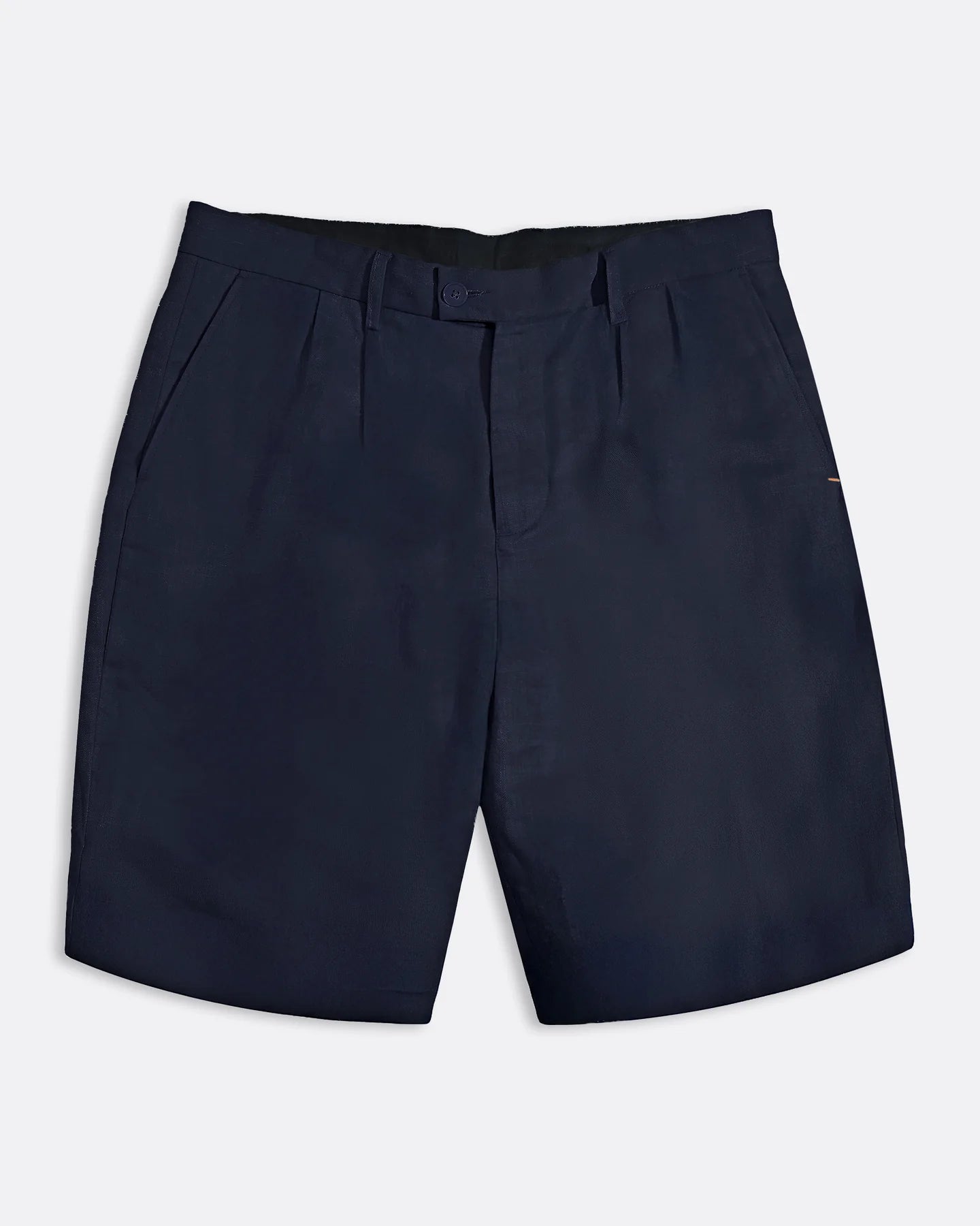 Navy Linen Double Pleated Short