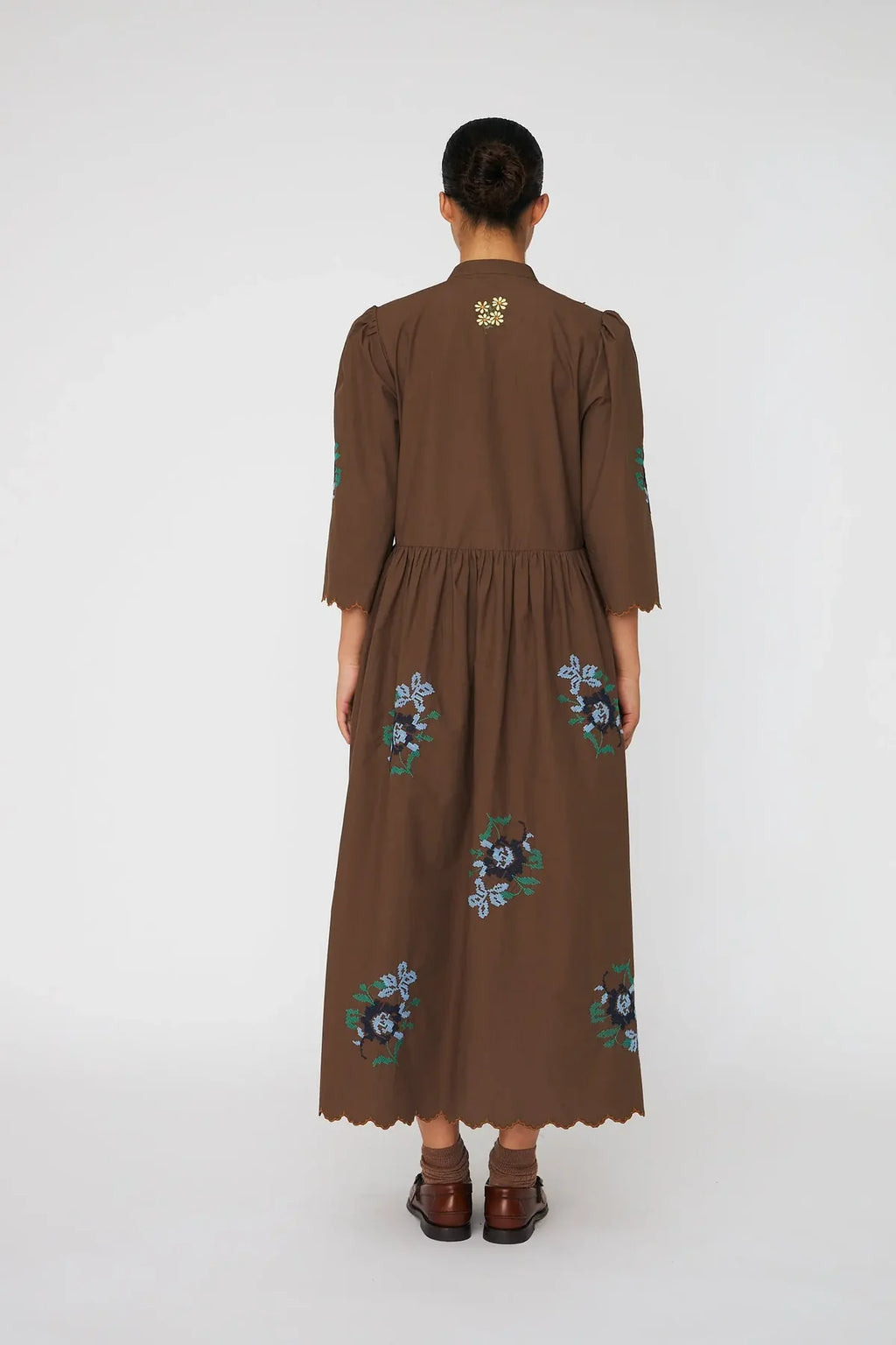 Brown Embroidered Midi Dress - Last One