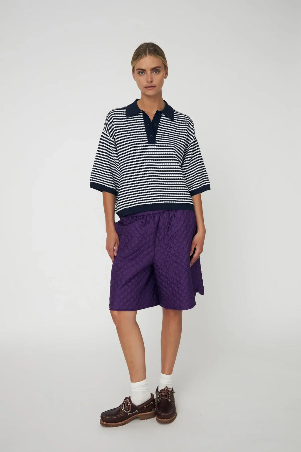 Navy & Creme Stripe Polo Knit