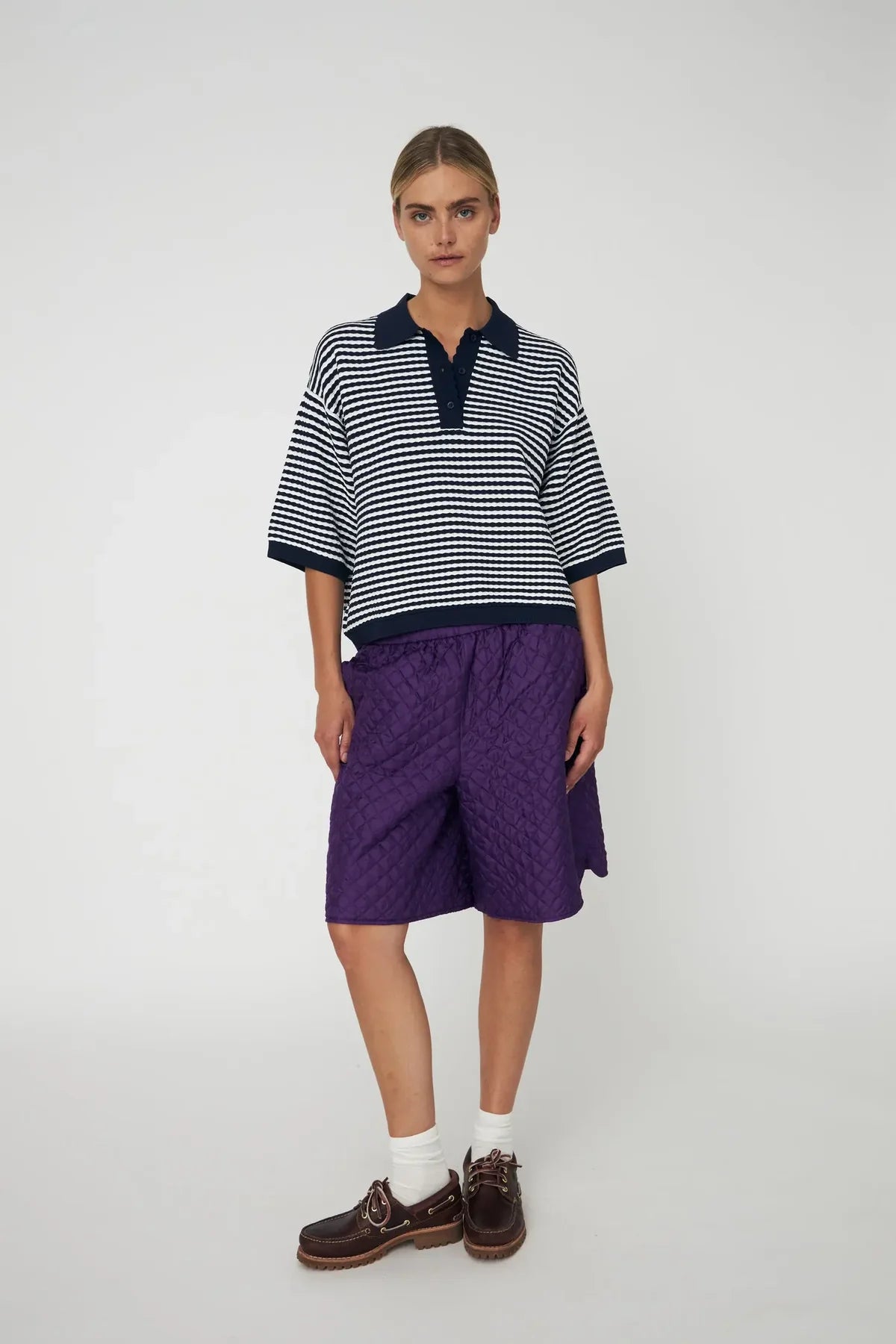 Navy & Creme Stripe Polo Knit