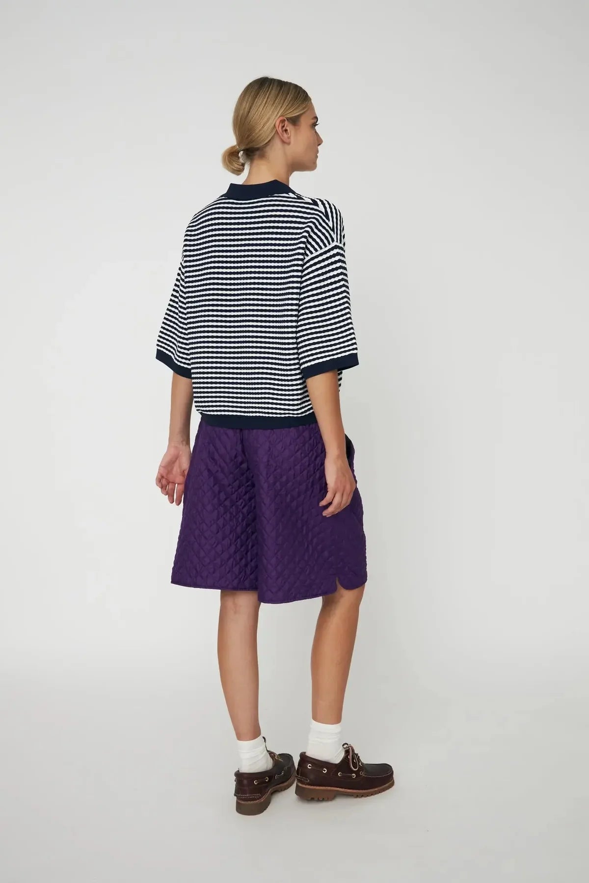 Navy & Creme Stripe Polo Knit