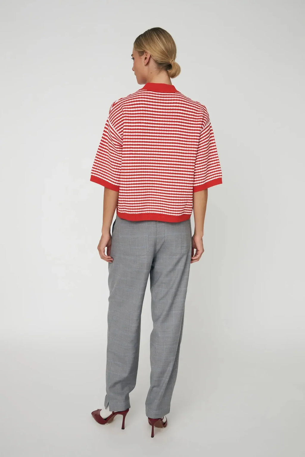 Red & Creme Stripe Polo Knit