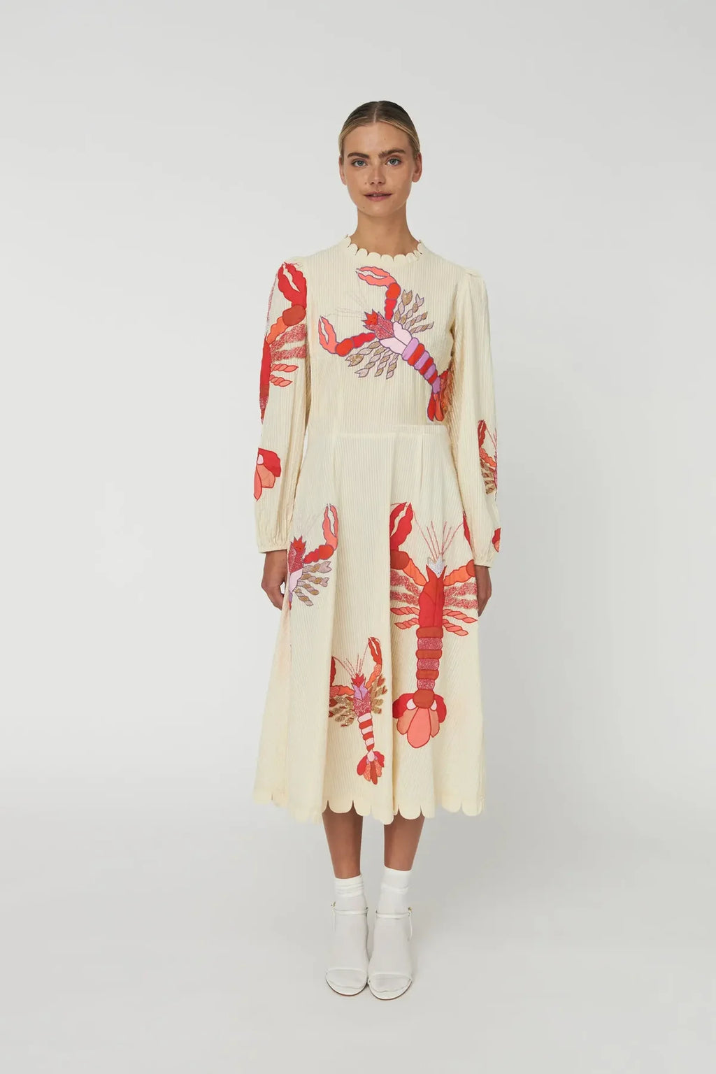 Lobster Embroidered Midi Dress