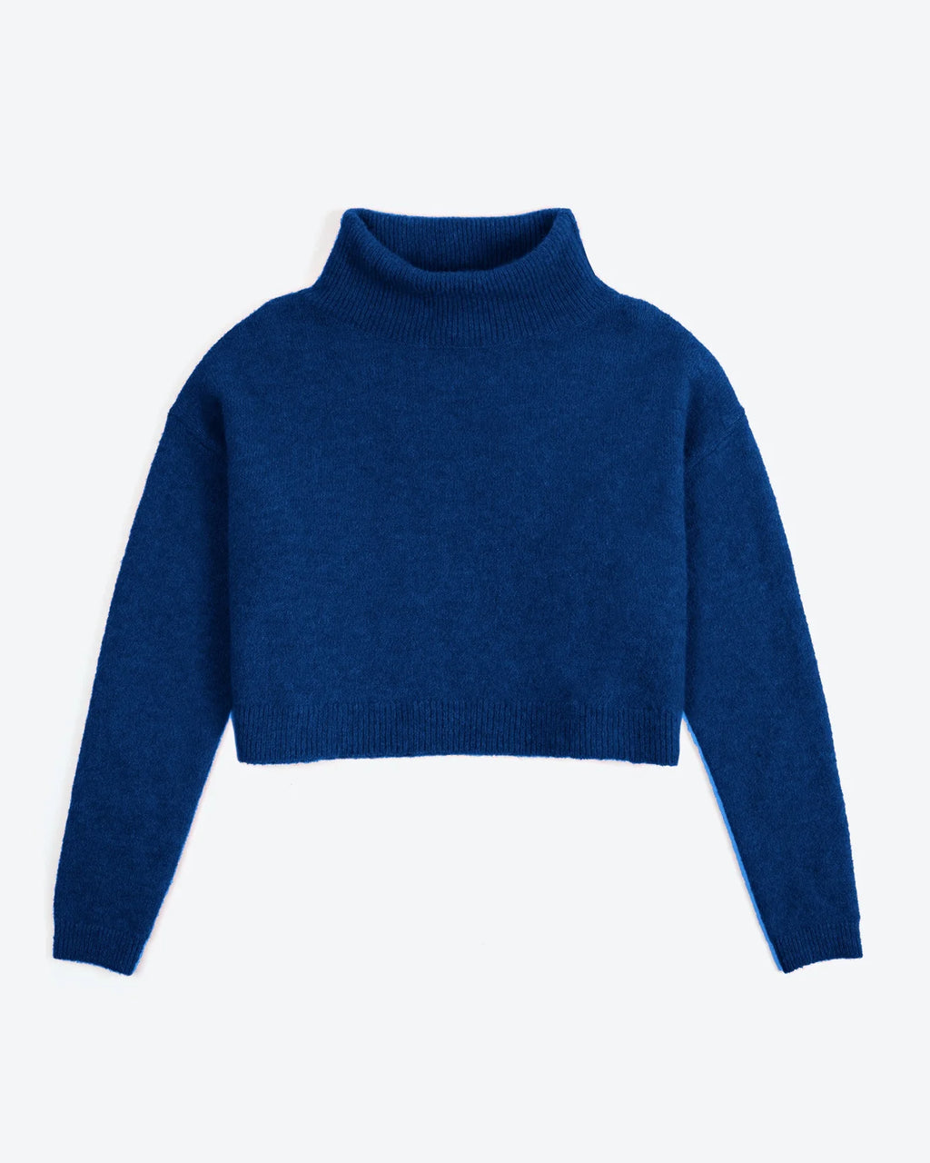 Petrol Blue Cropped Funnel Neck Jumper