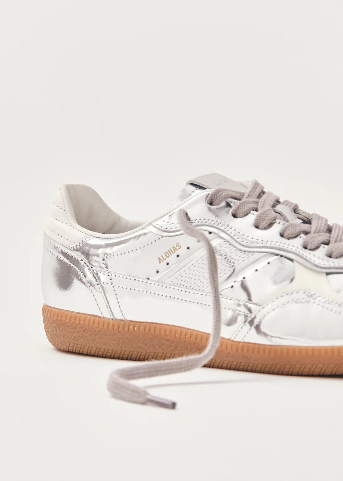 Silver Cream Leather Sneakers