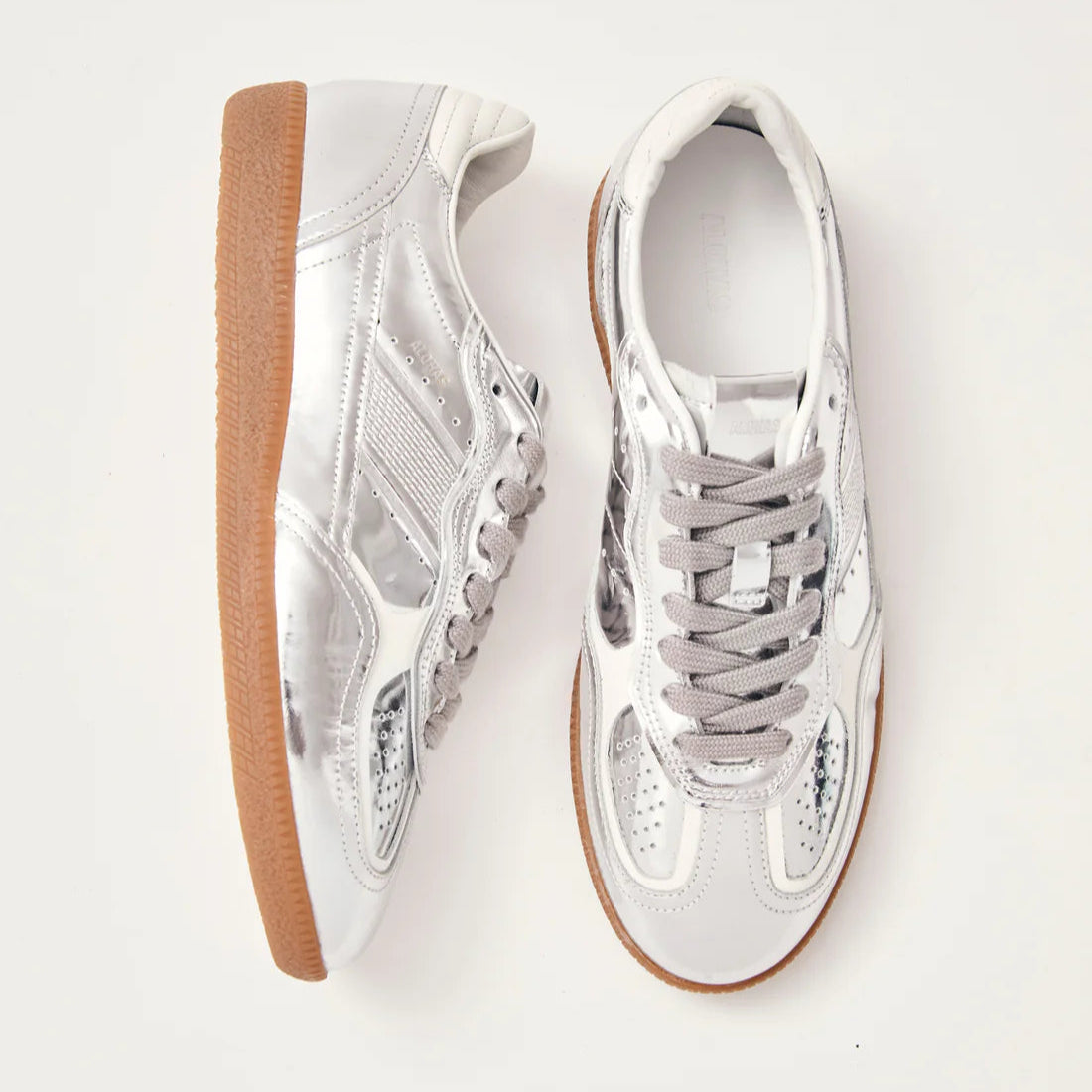 Silver Cream Leather Sneakers