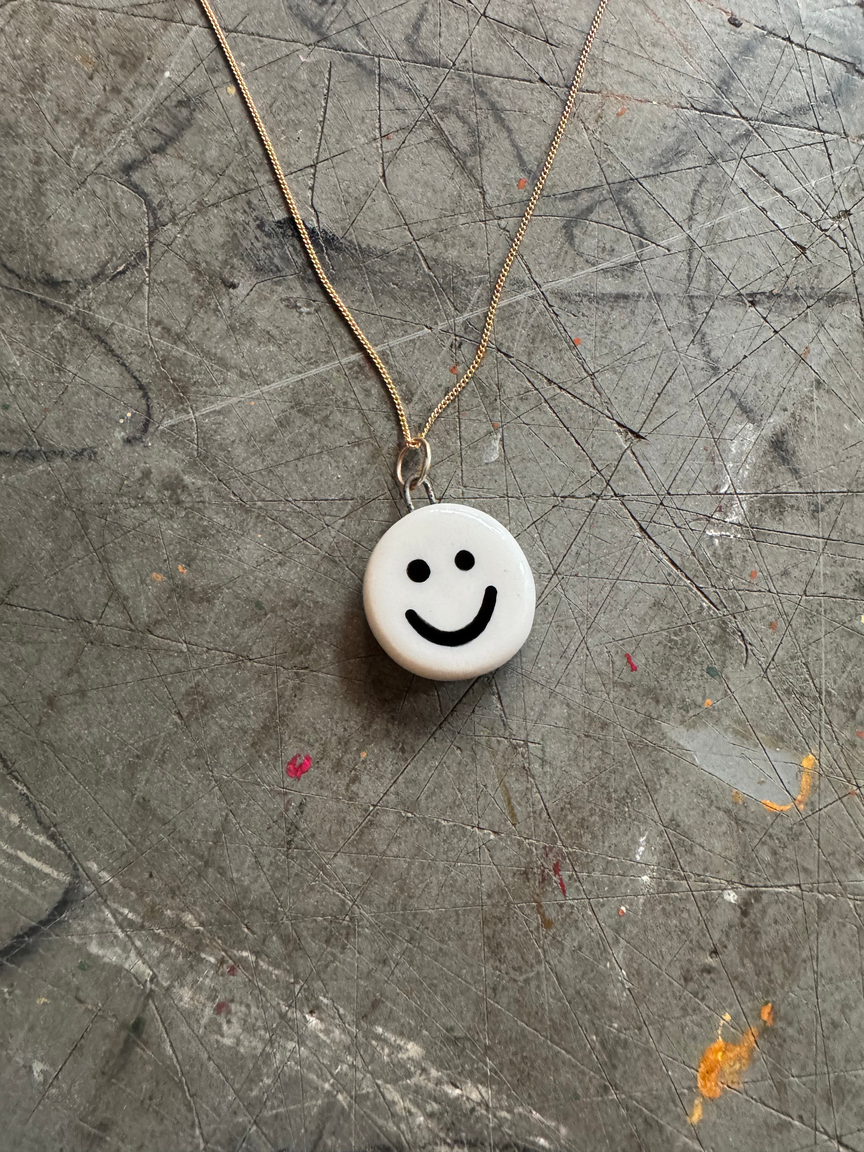 Smiley Sad Pendant on 18" Gold Curb Chain Necklace