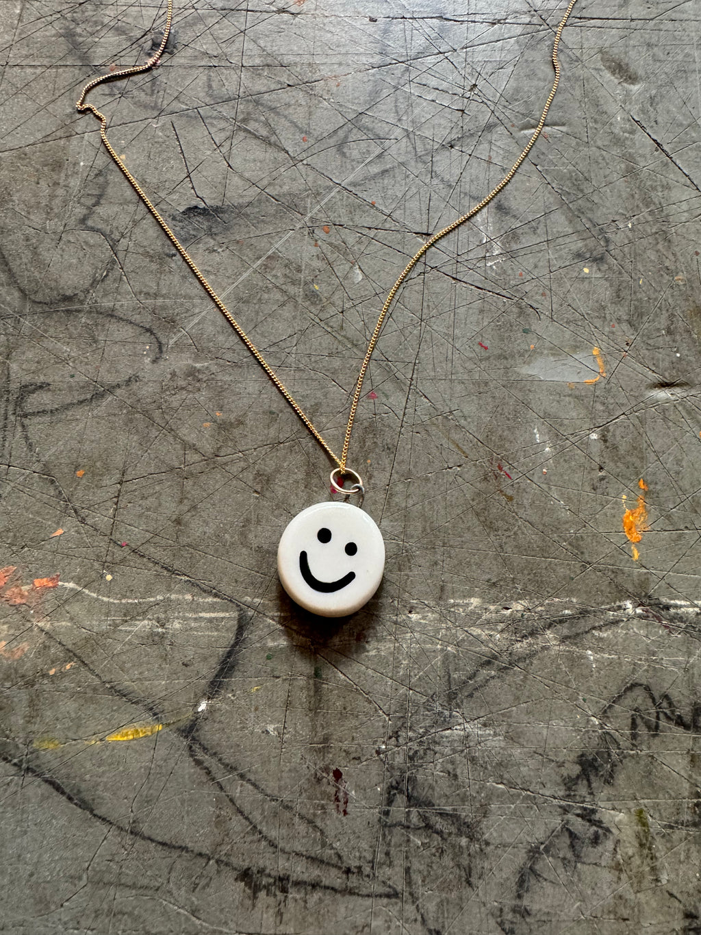 Smiley Sad Pendant on 18" Gold Curb Chain Necklace