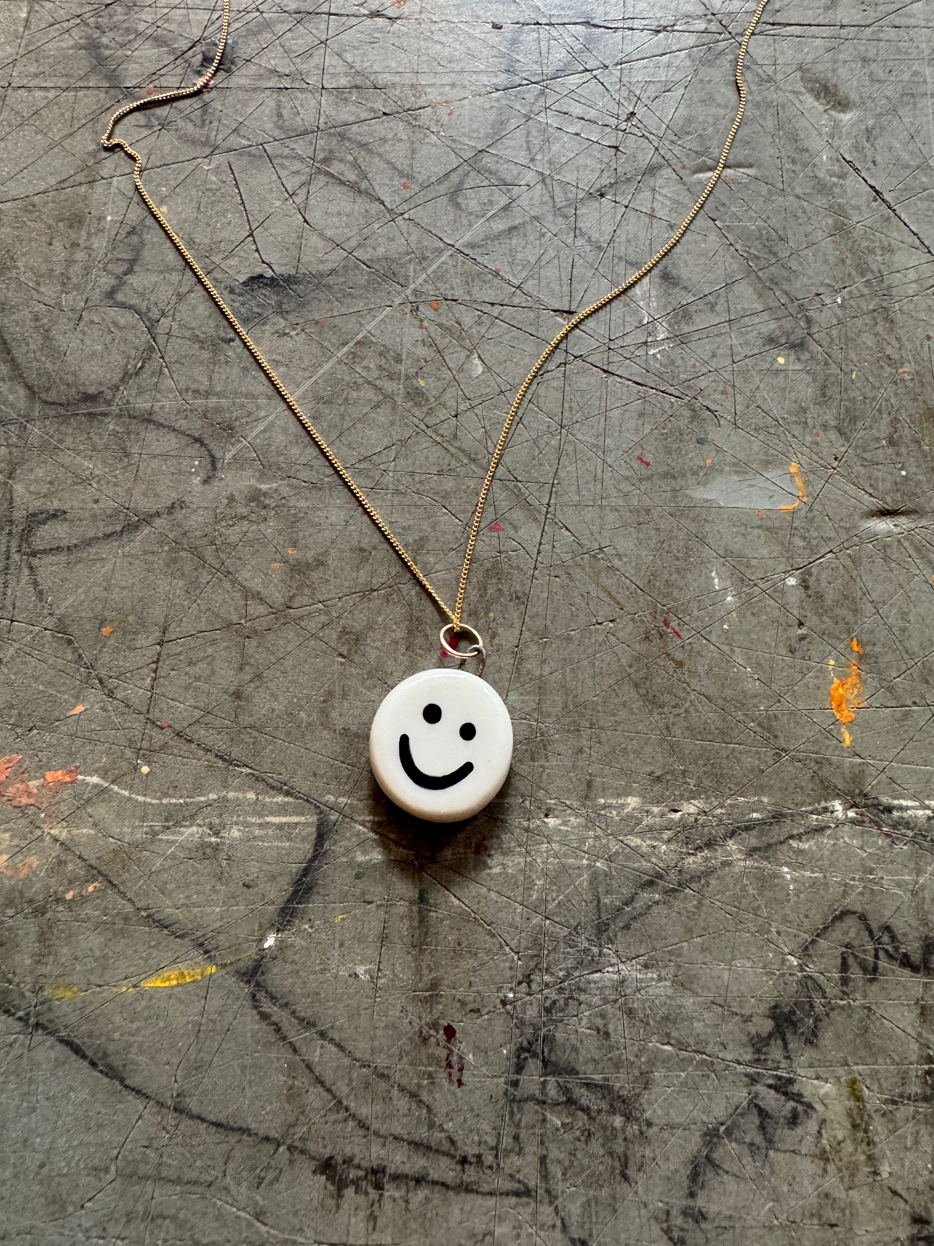 Smiley Sad Pendant on 18" Gold Curb Chain Necklace