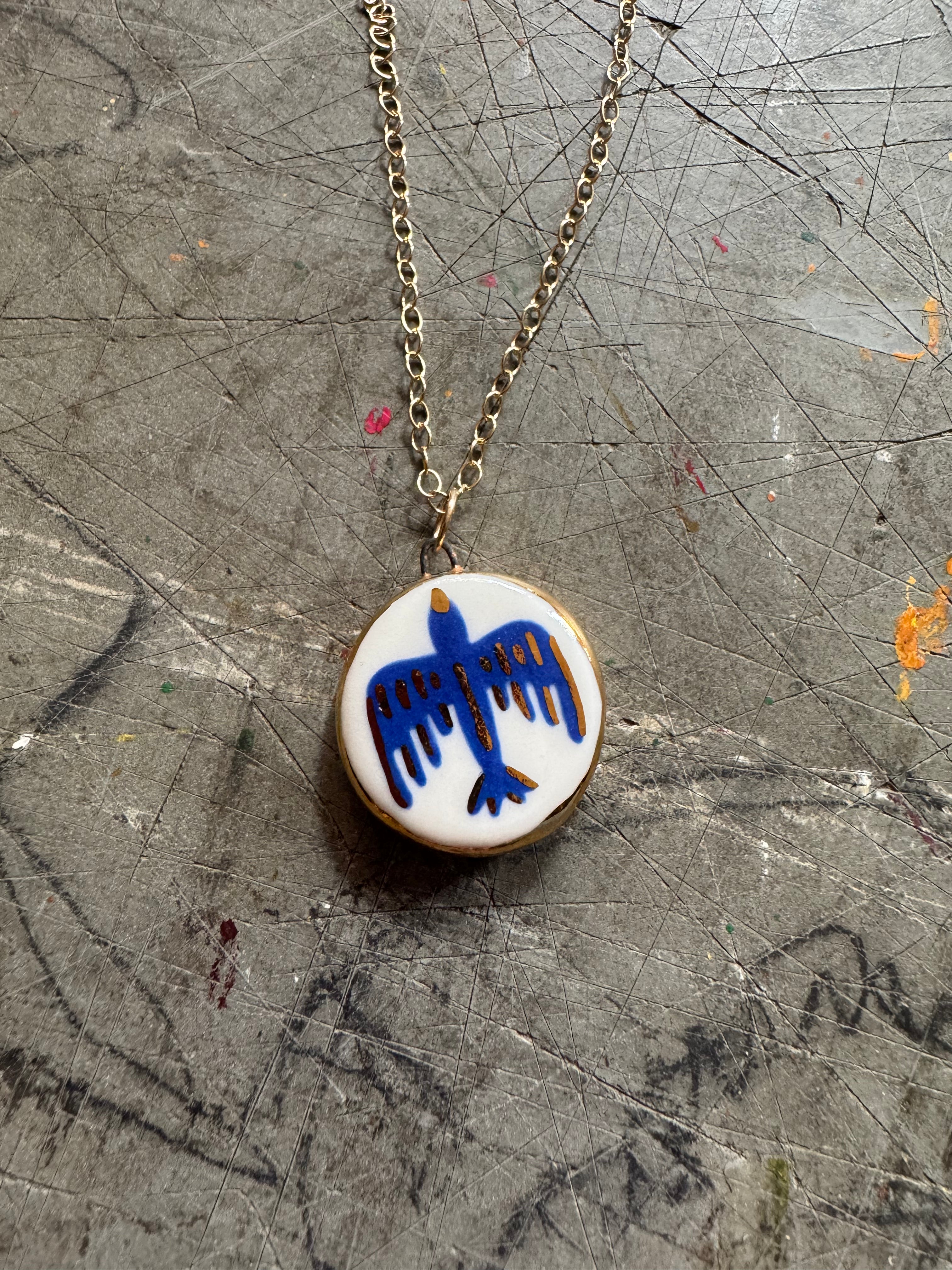 Hand Painted Porcelain Pendant Necklace