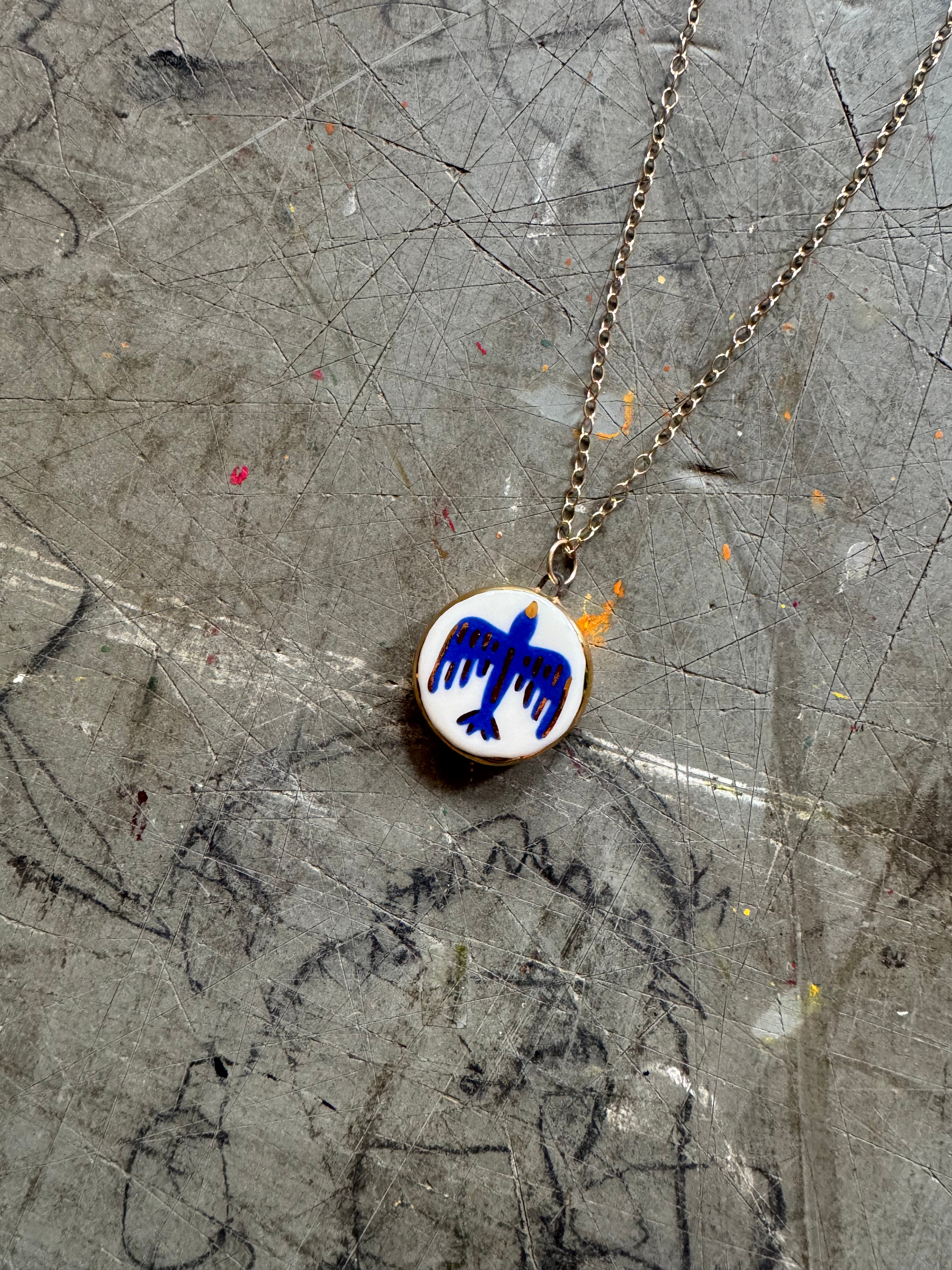 Hand Painted Porcelain Pendant Necklace
