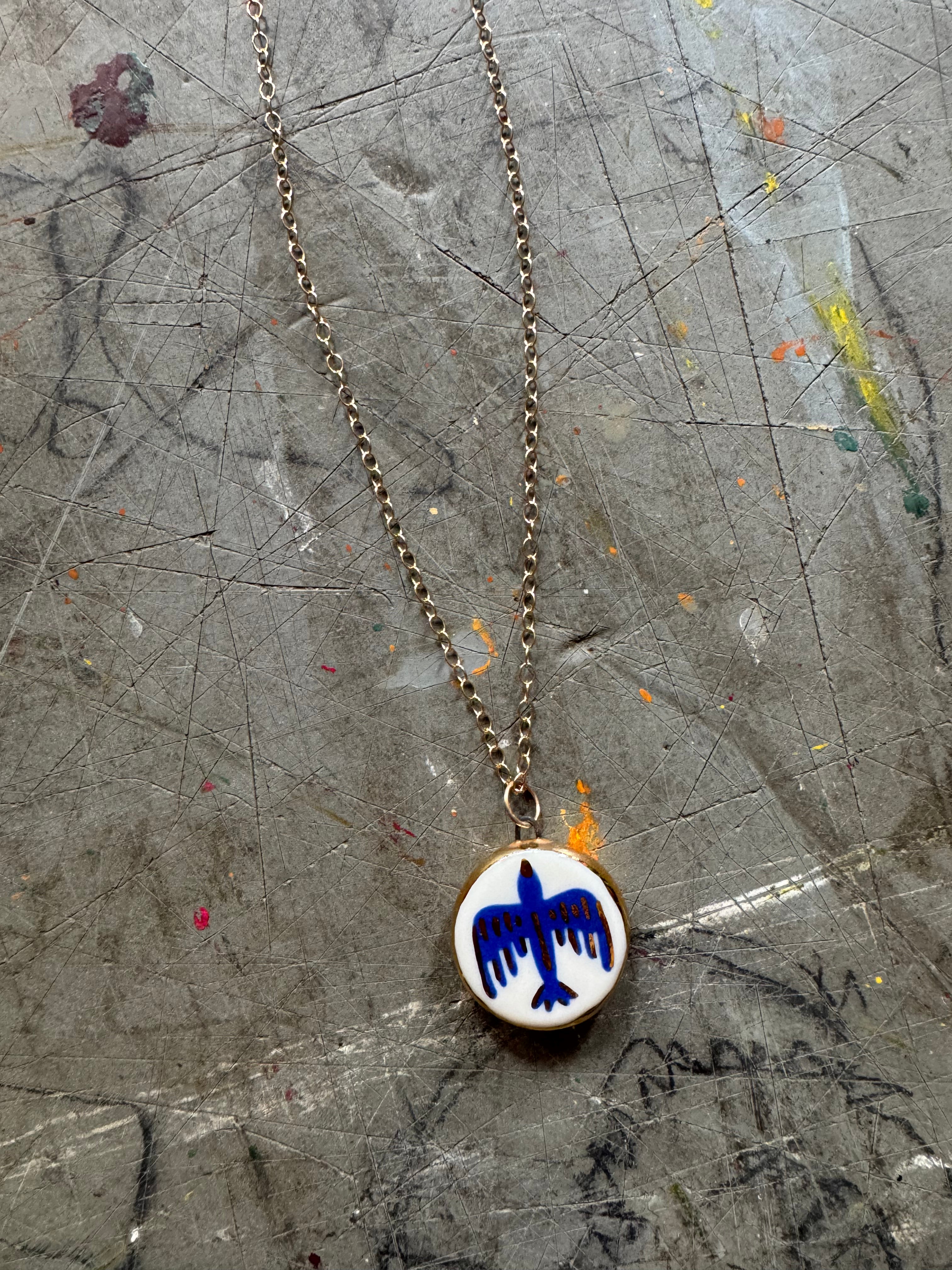 Hand Painted Porcelain Pendant Necklace