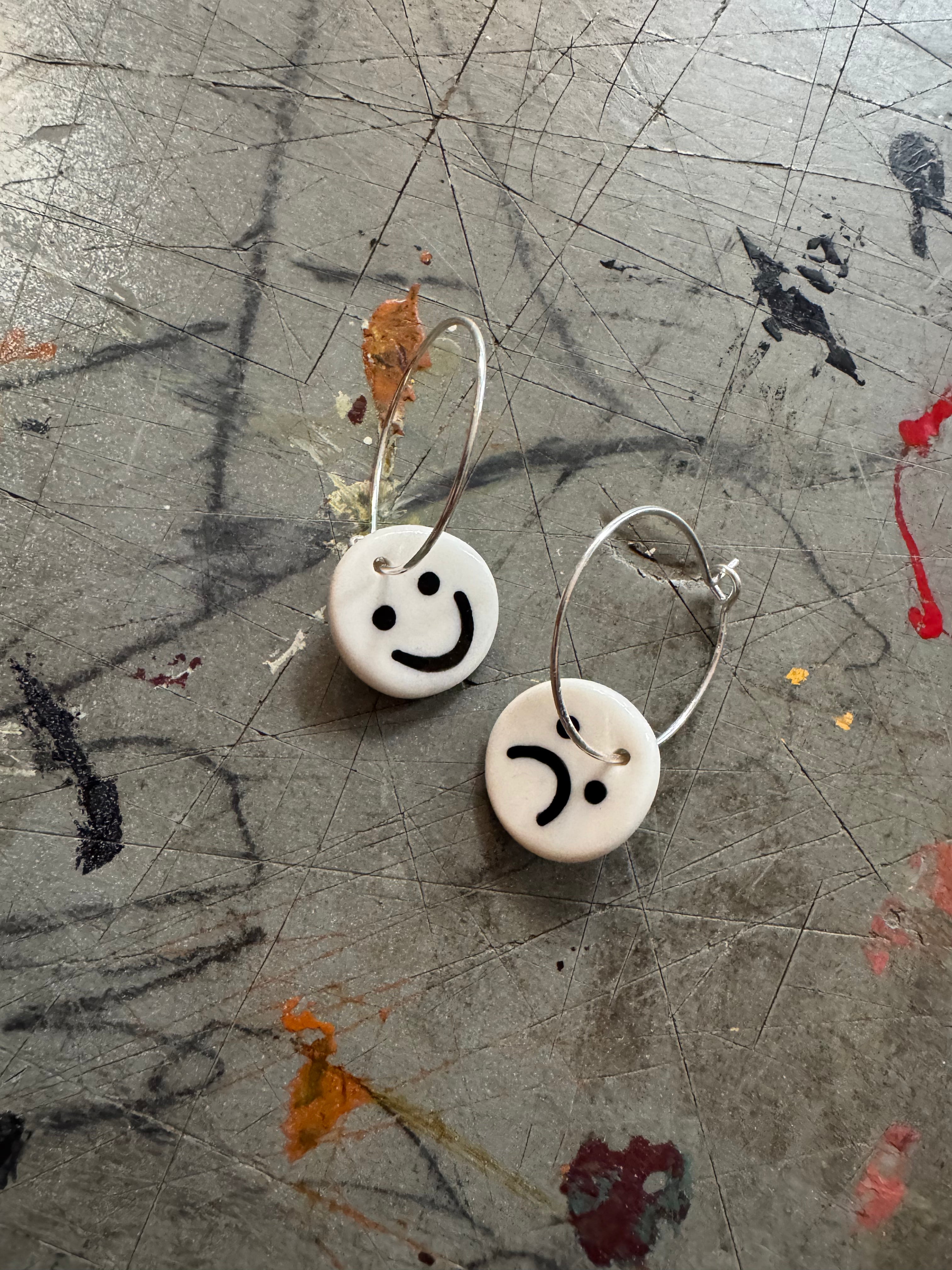 HappySad Earrings: Hoop / Silver