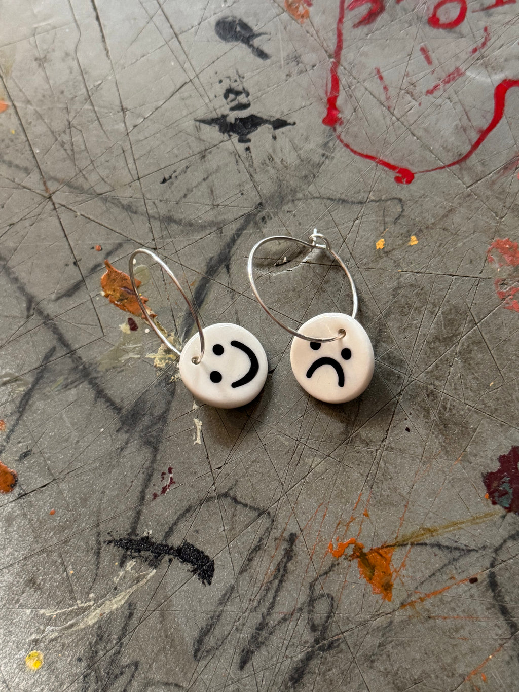 HappySad Earrings: Hoop / Silver