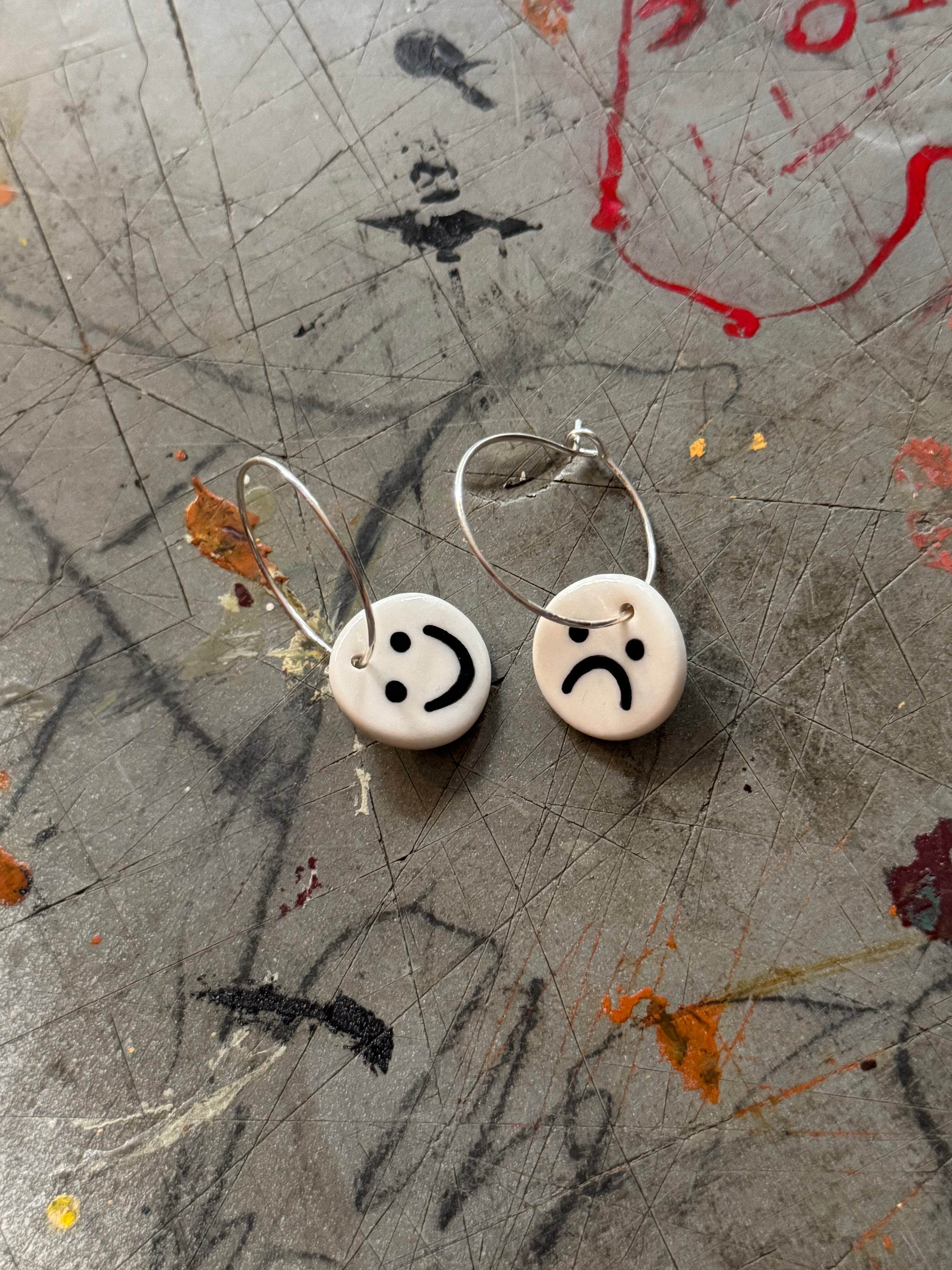 HappySad Earrings: Hoop / Silver