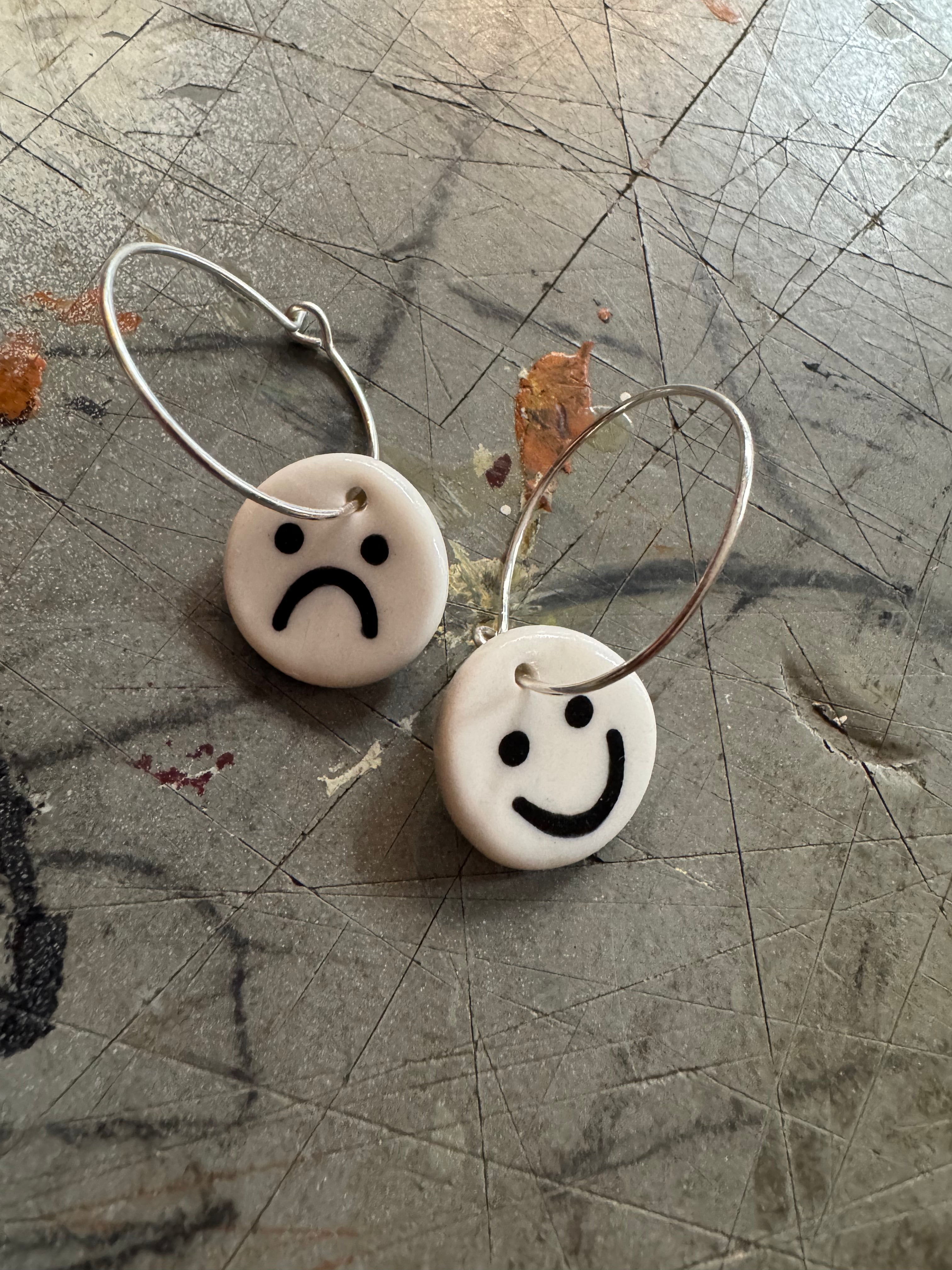 HappySad Earrings: Hoop / Silver