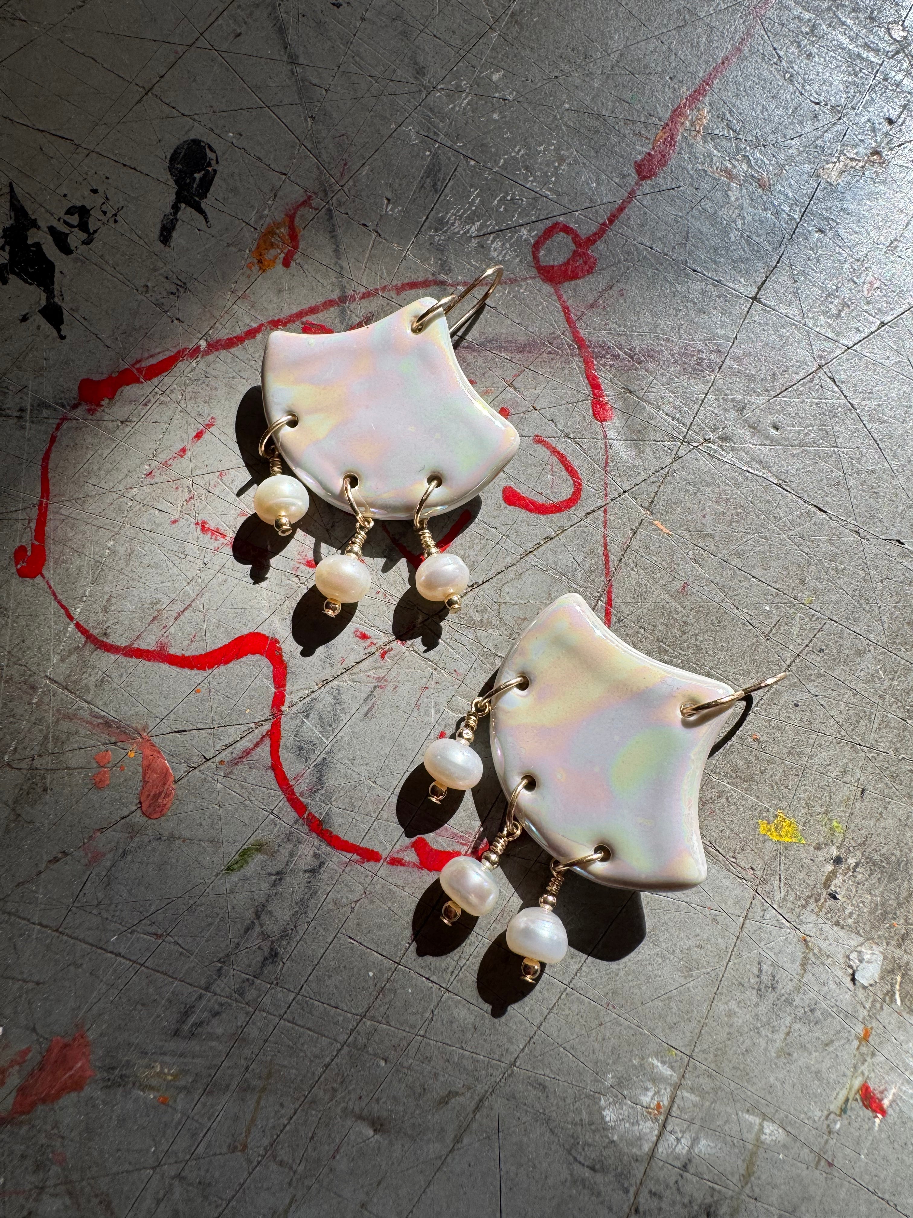 Petra Beaded Porcelain Earrings - Handmade: Mother of pearl