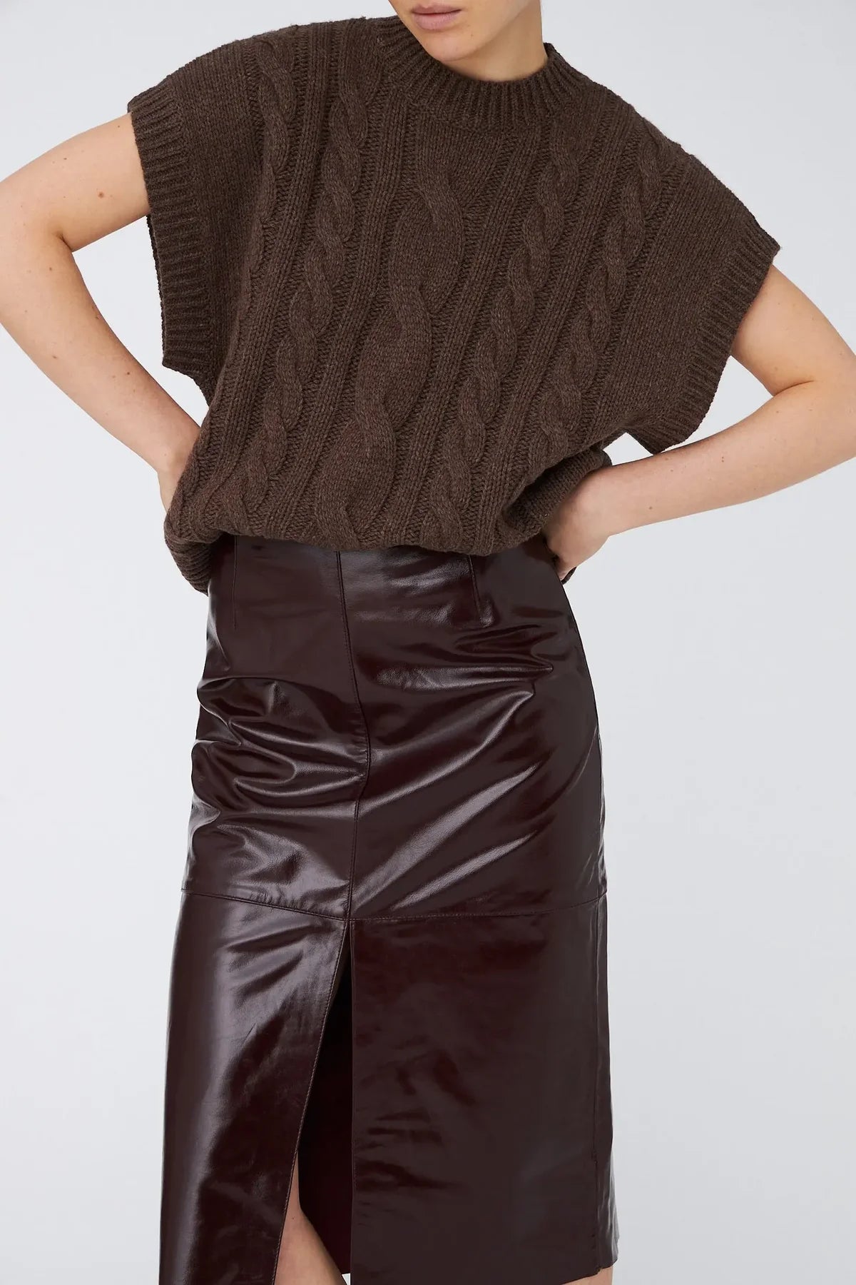 Brown Cable Knit Vest