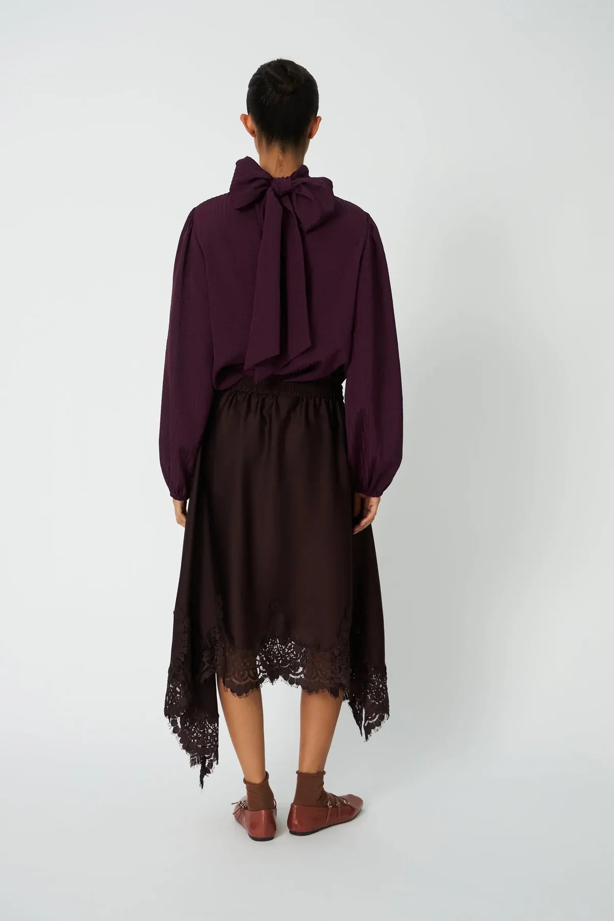 Dark Brown Asymmetric Lace Skirt