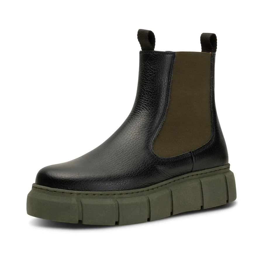 Black Khaki Leather Chelsea Boot