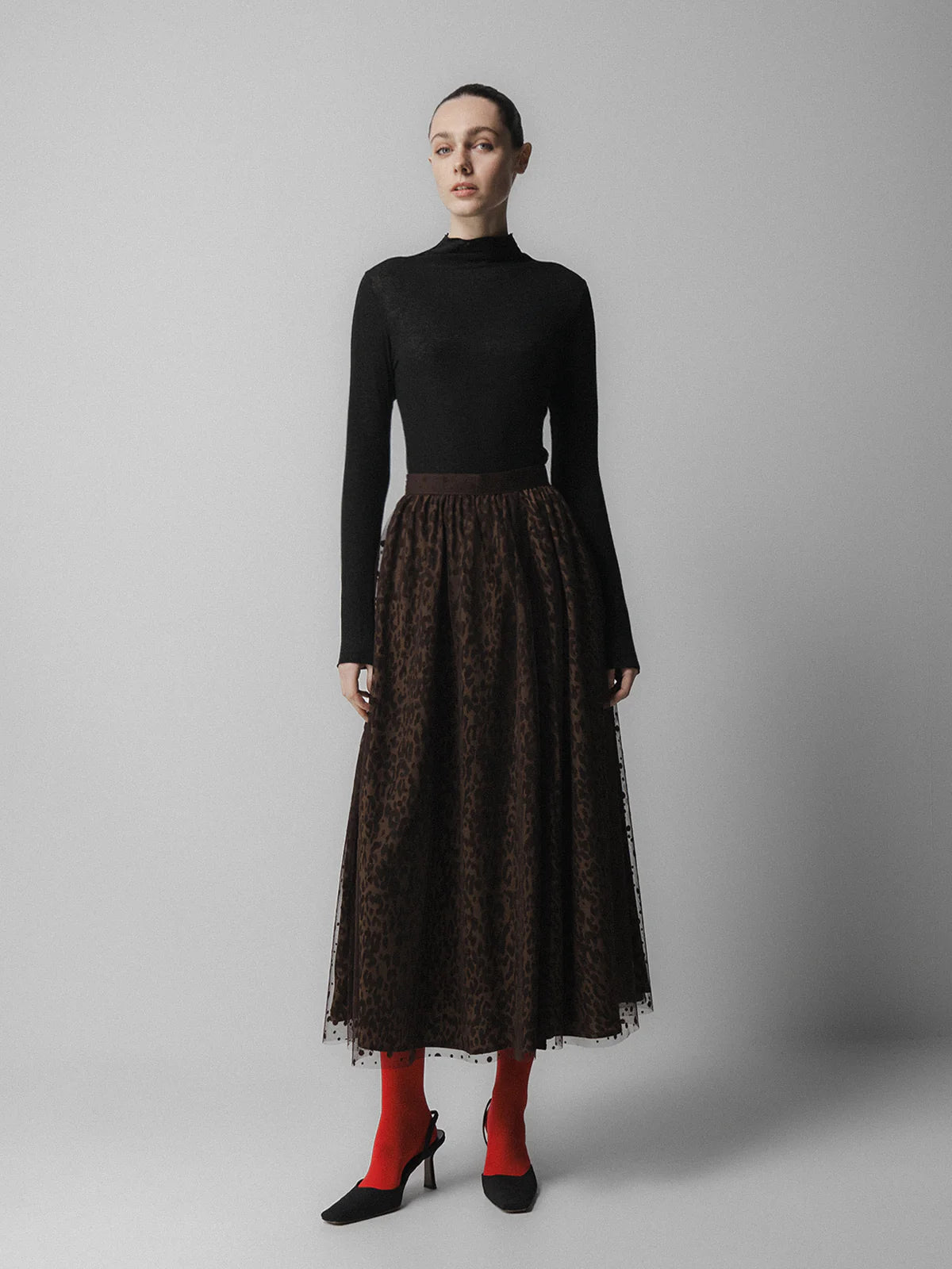 Brown Leopard Mesh Skirt