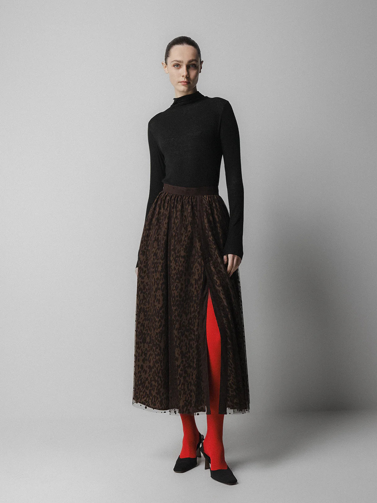 Brown Leopard Mesh Skirt