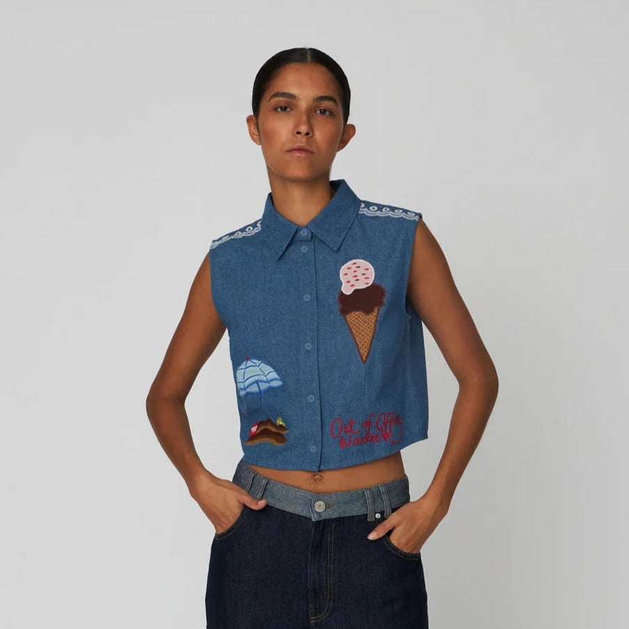 Out of Office Embroidered Top