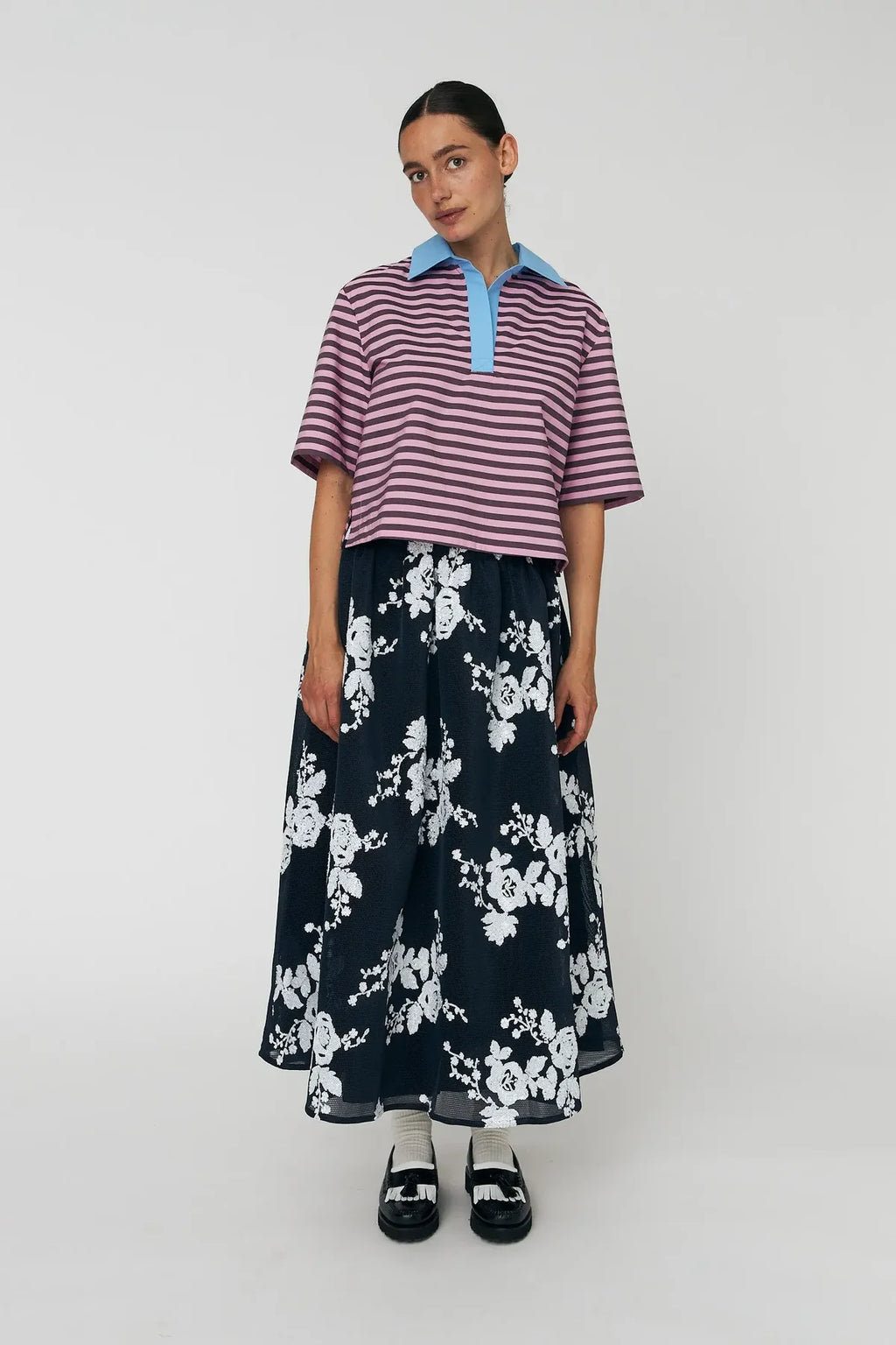 Blue & White Sequin Midi Skirt