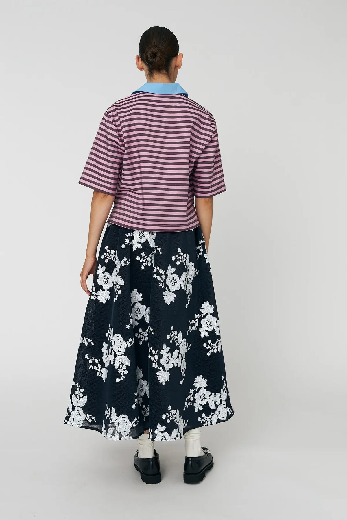 Blue & White Sequin Midi Skirt