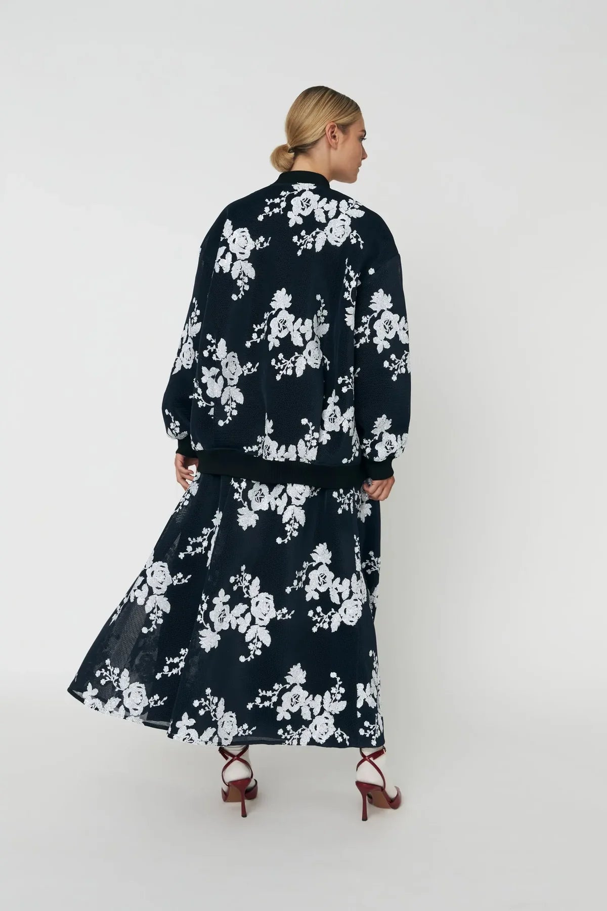 Blue & White Sequin Midi Skirt