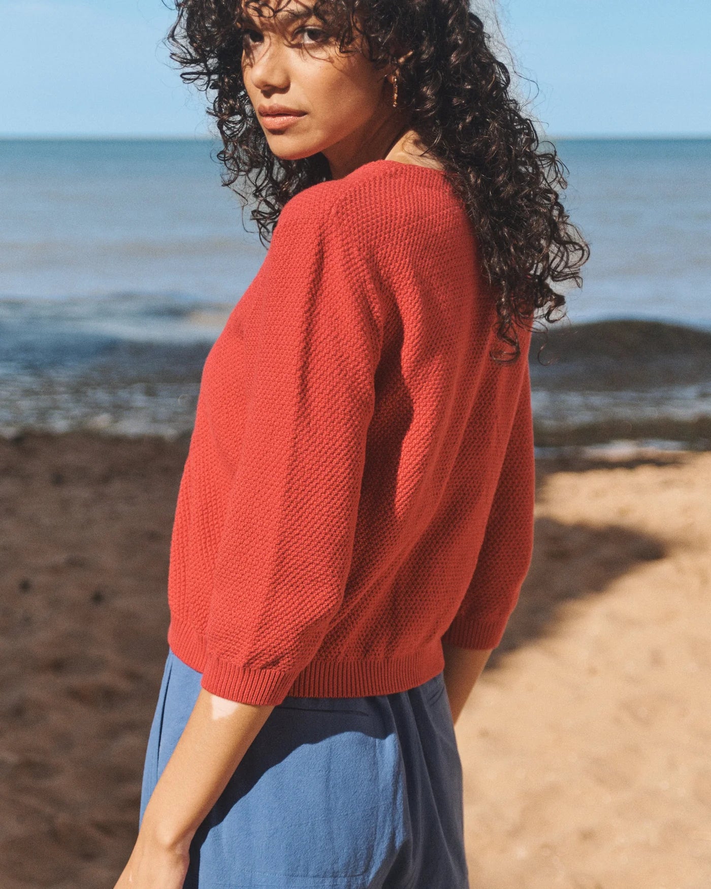 Red Waffle Knit Cardigan