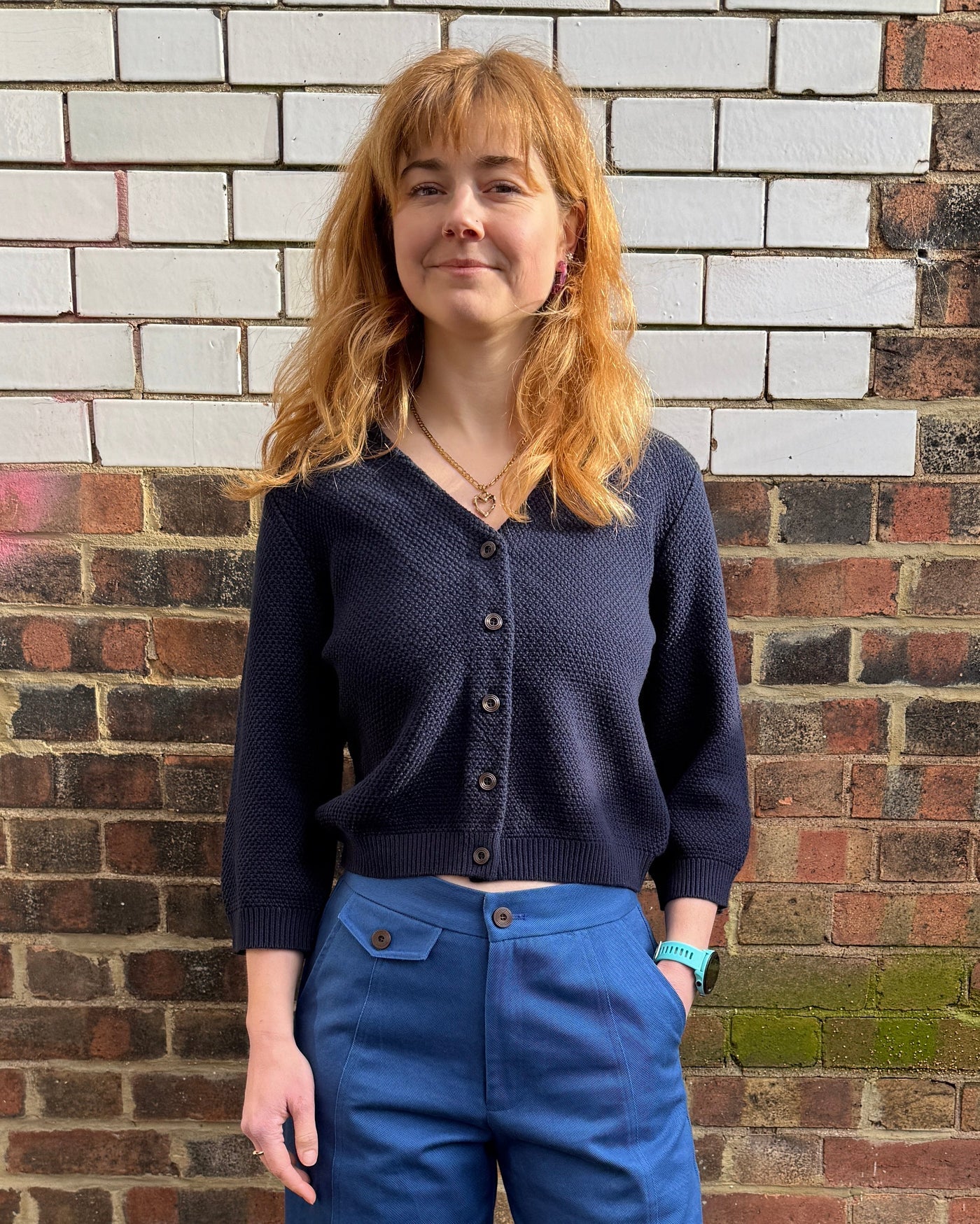 Navy Waffle Knit Cardigan