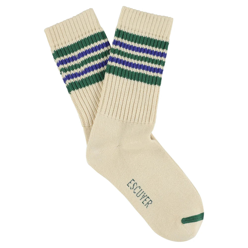 Ecru, Green & Blue 5 Stripe Socks