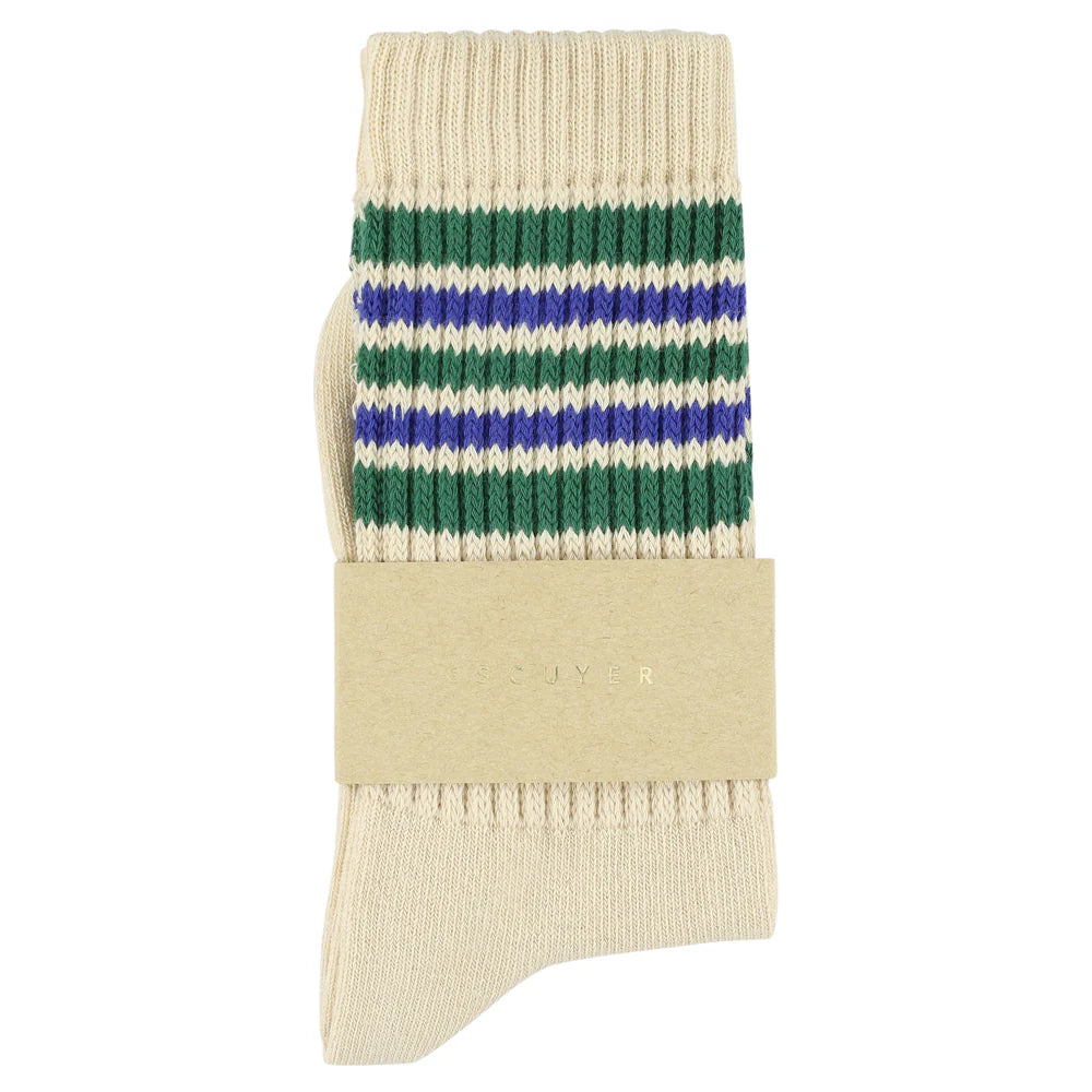 Ecru, Green & Blue 5 Stripe Socks