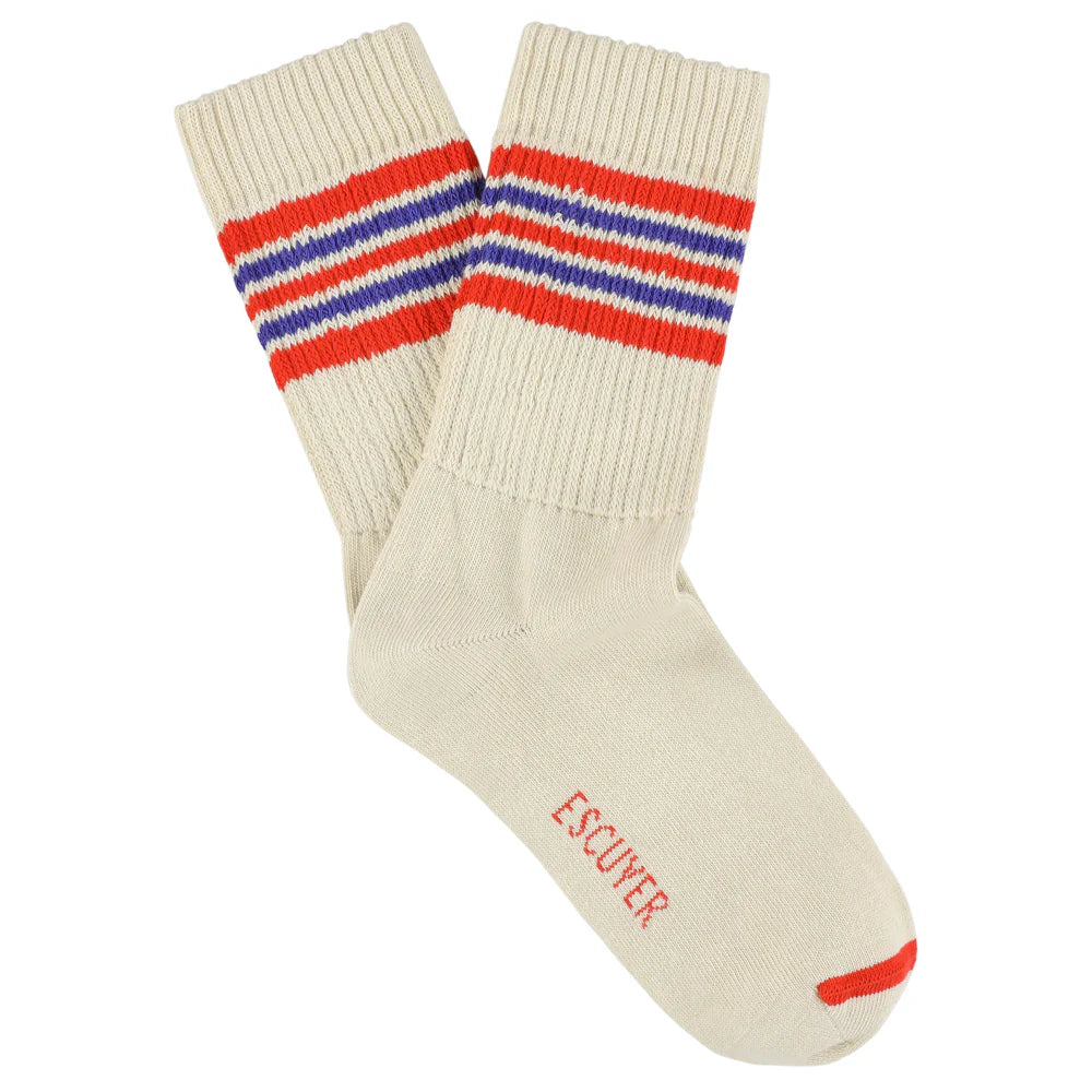 Ecru, Blue & Orange 5 Stripe Socks